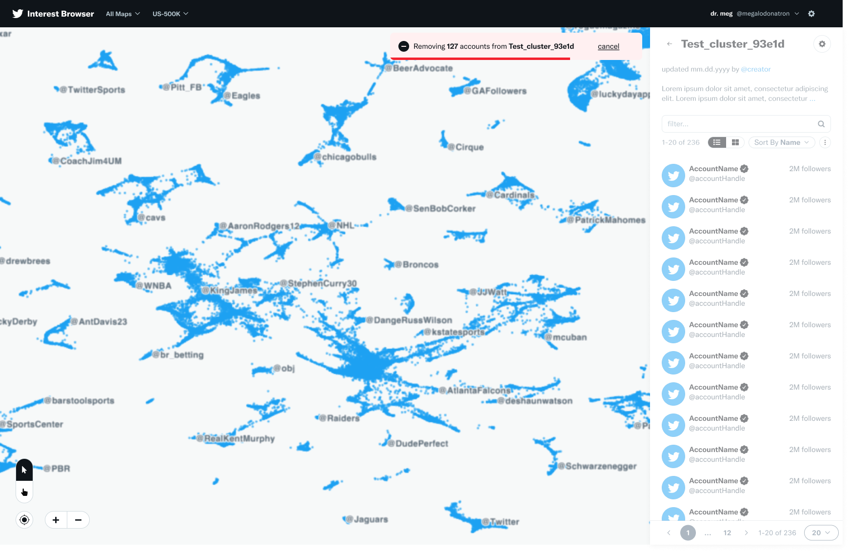 Hi-fidelity mockup of Interest Browser cluster management change notification
