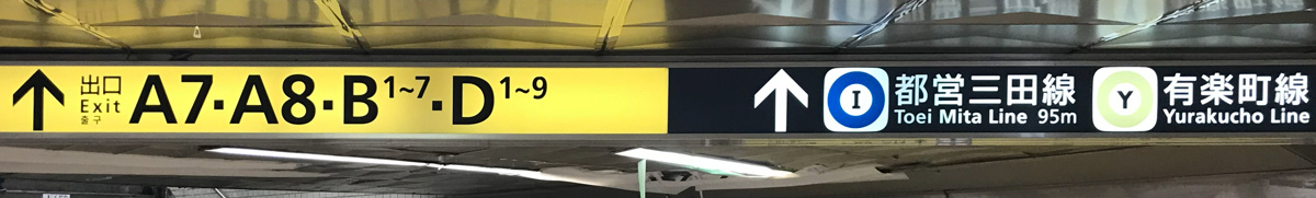 Tokyo directional signage visually separating exit directions from lines.