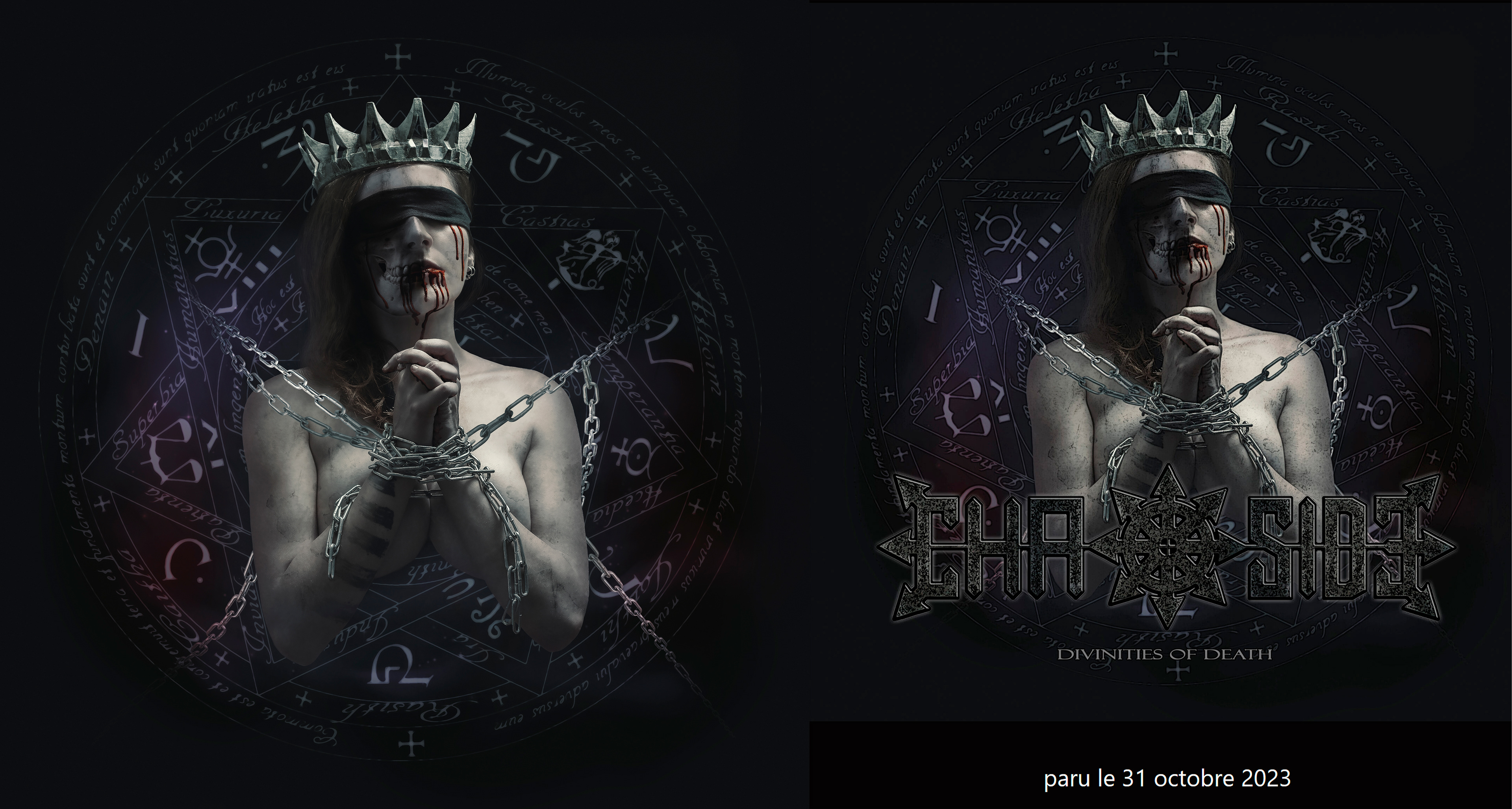 Chaoside — Divinities of Death (2023) Commissioned album artwork for Heart Of Metal Production — concept, self-portrait photography, visual composition and digital artwork by me