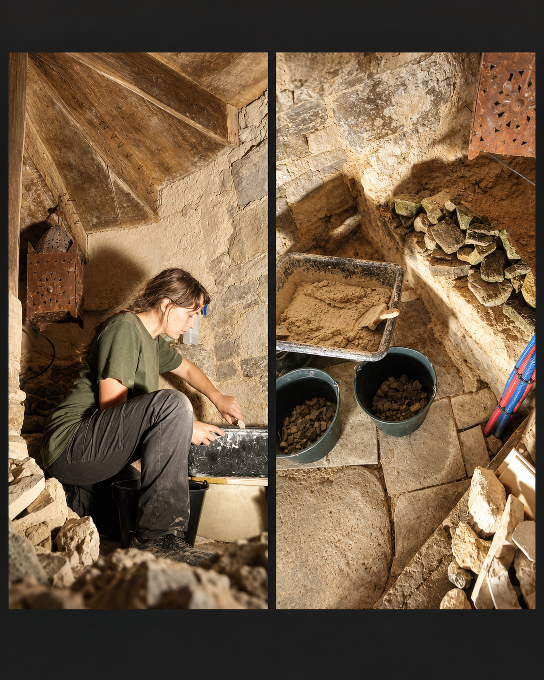 Hands-on restoration work — traditional lime-based wall repair and finishing in a historic property