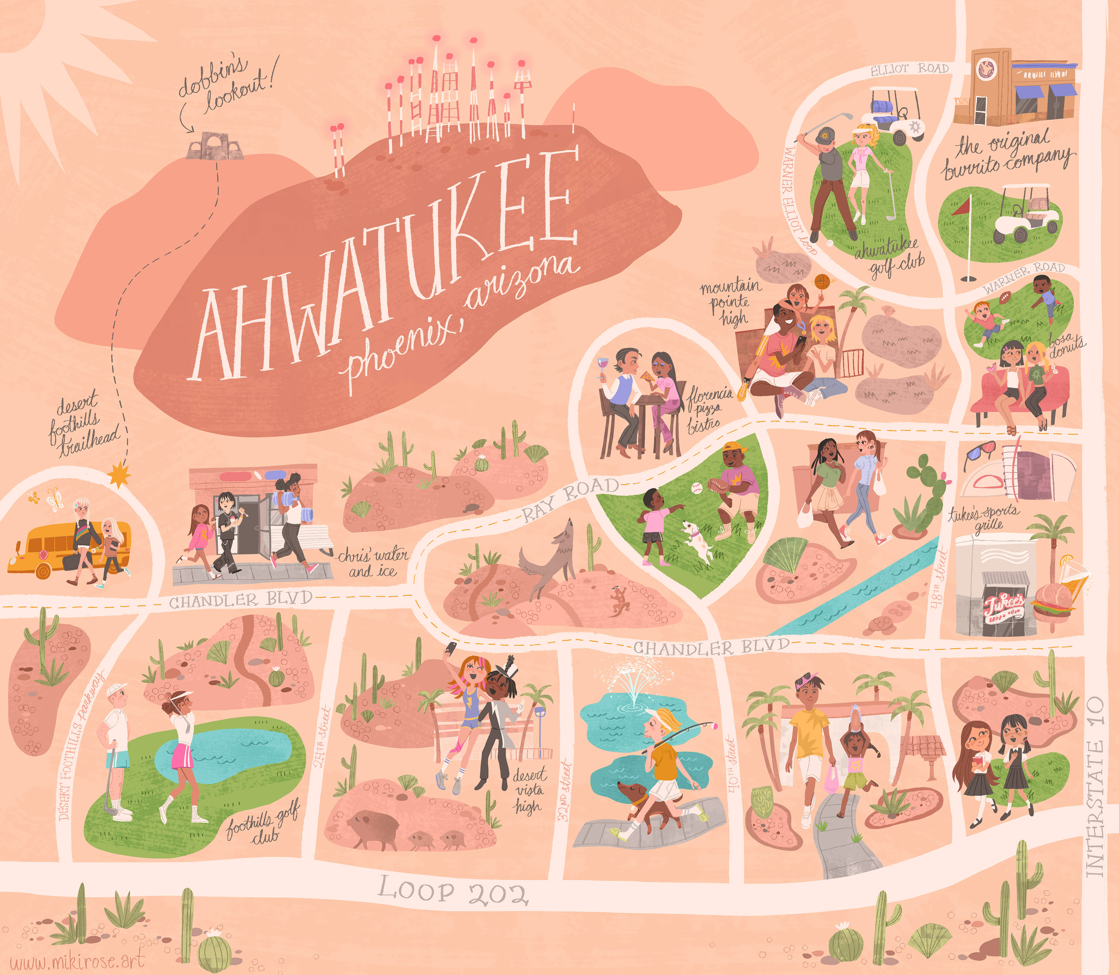 Illustrated map of the suburbs.