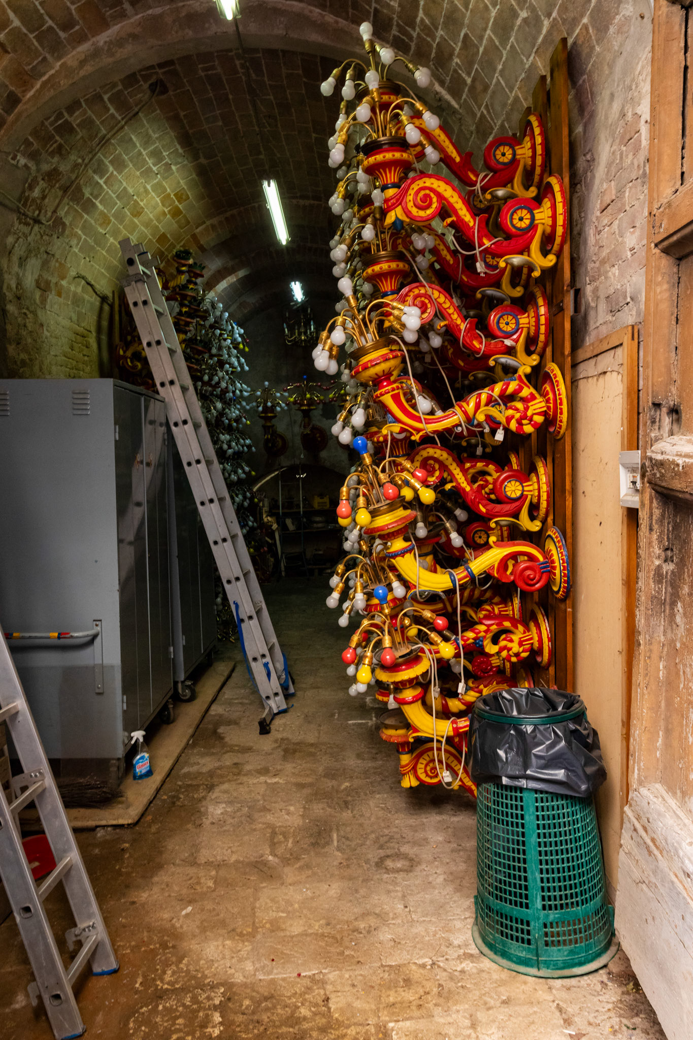 Storing street decorations for the Palio - Siena 26 June 2024