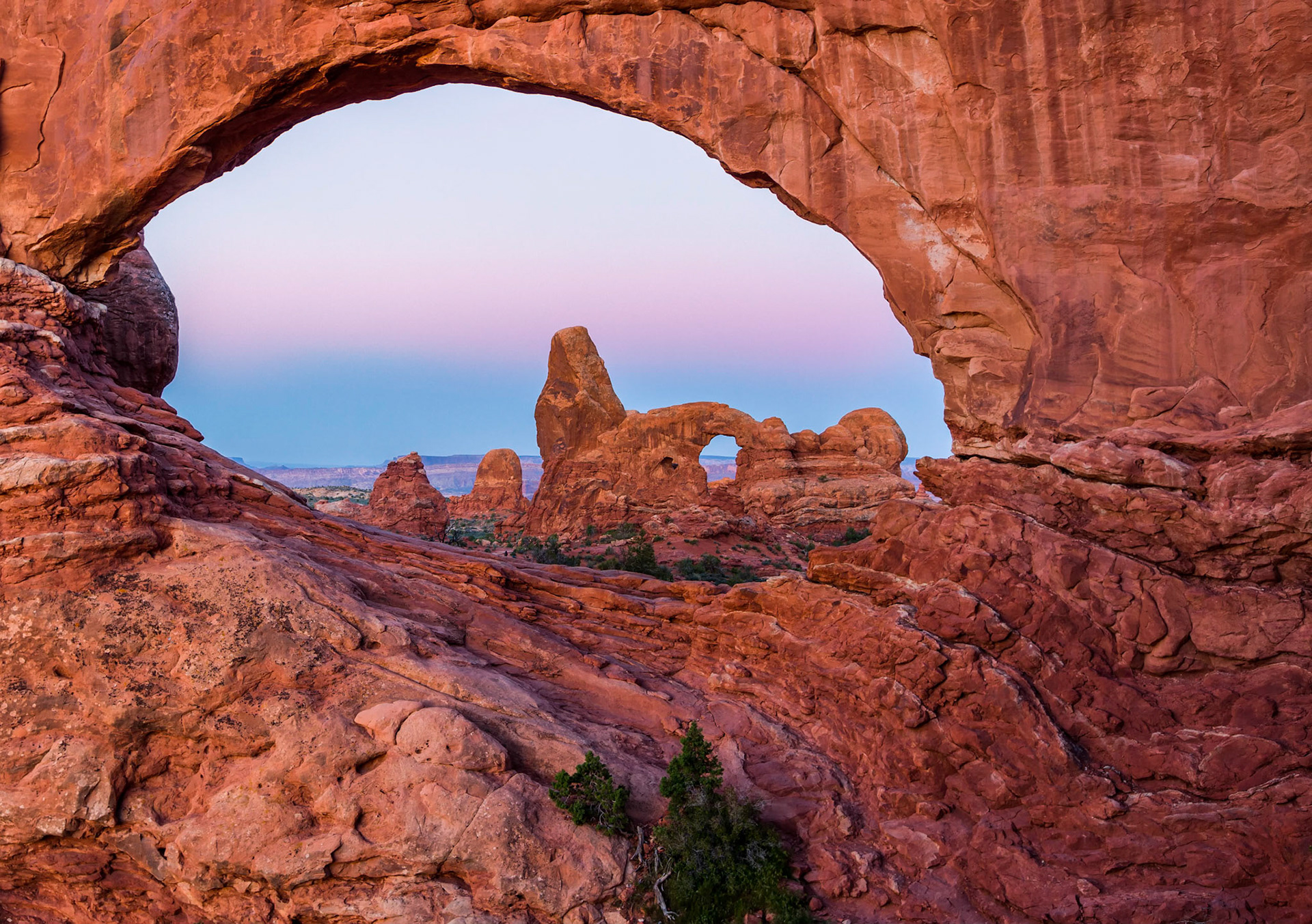 Turret Arch looking through Windows Arch (Arches National Park, Utah)