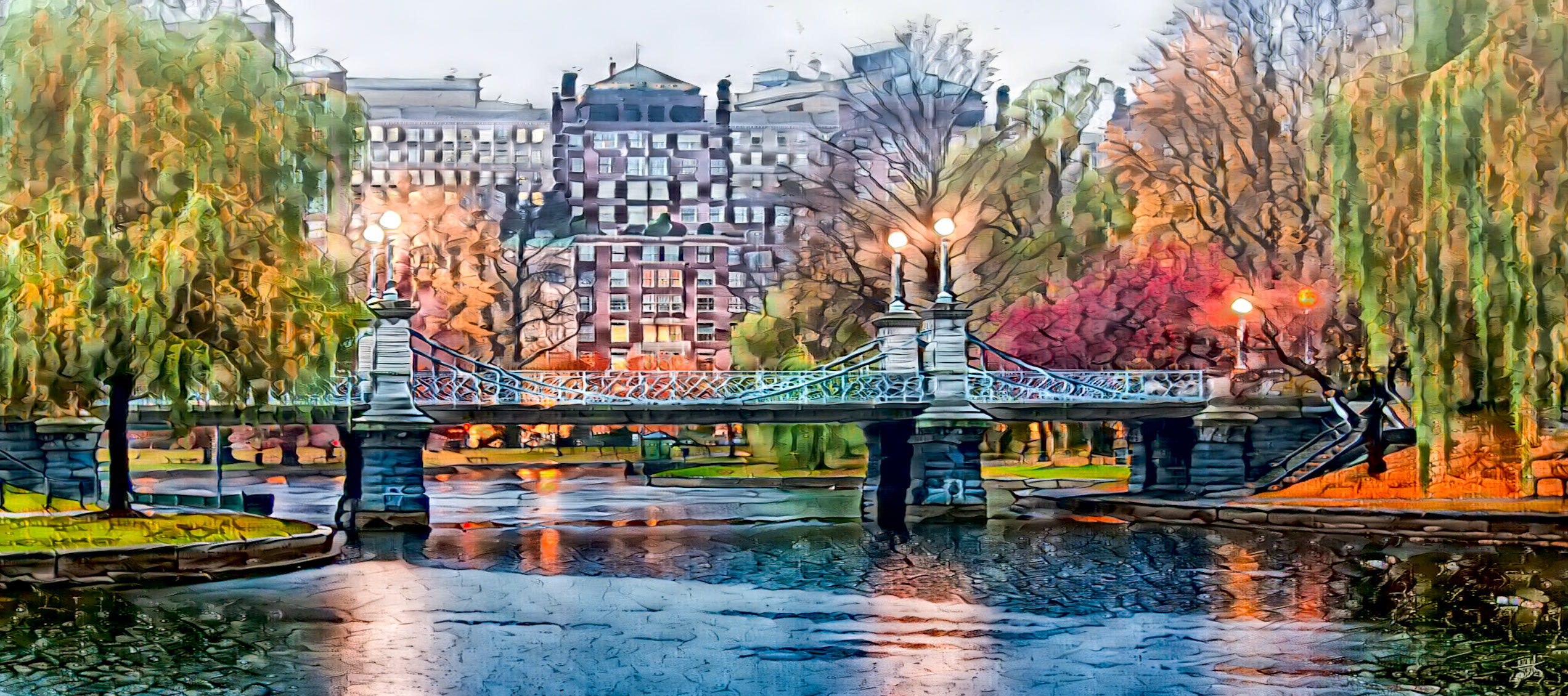 Bridge and apartments, Boston Common