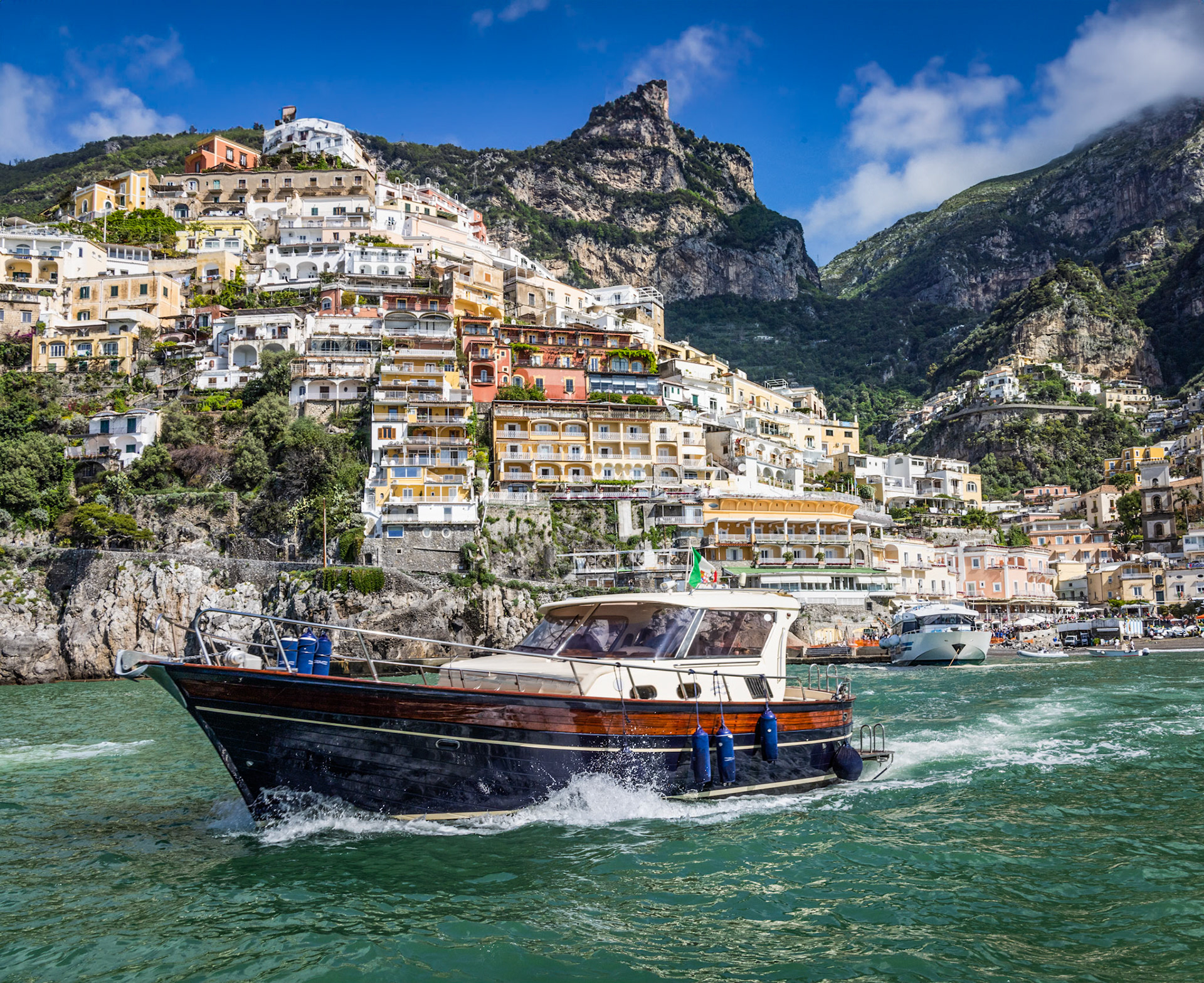Passing the town of Positano, Amalfi Coast of Italy