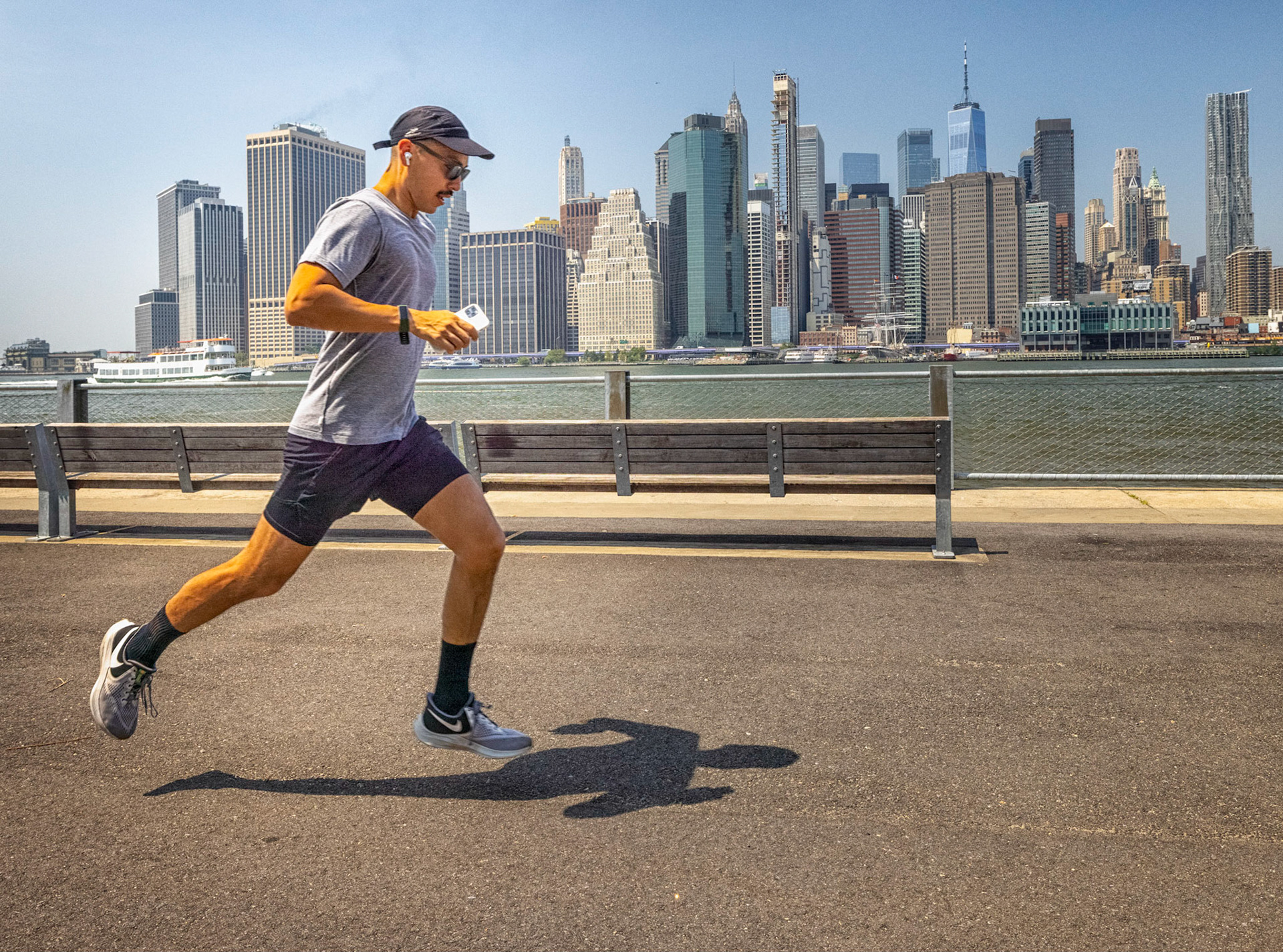 Jogging past Manhattan