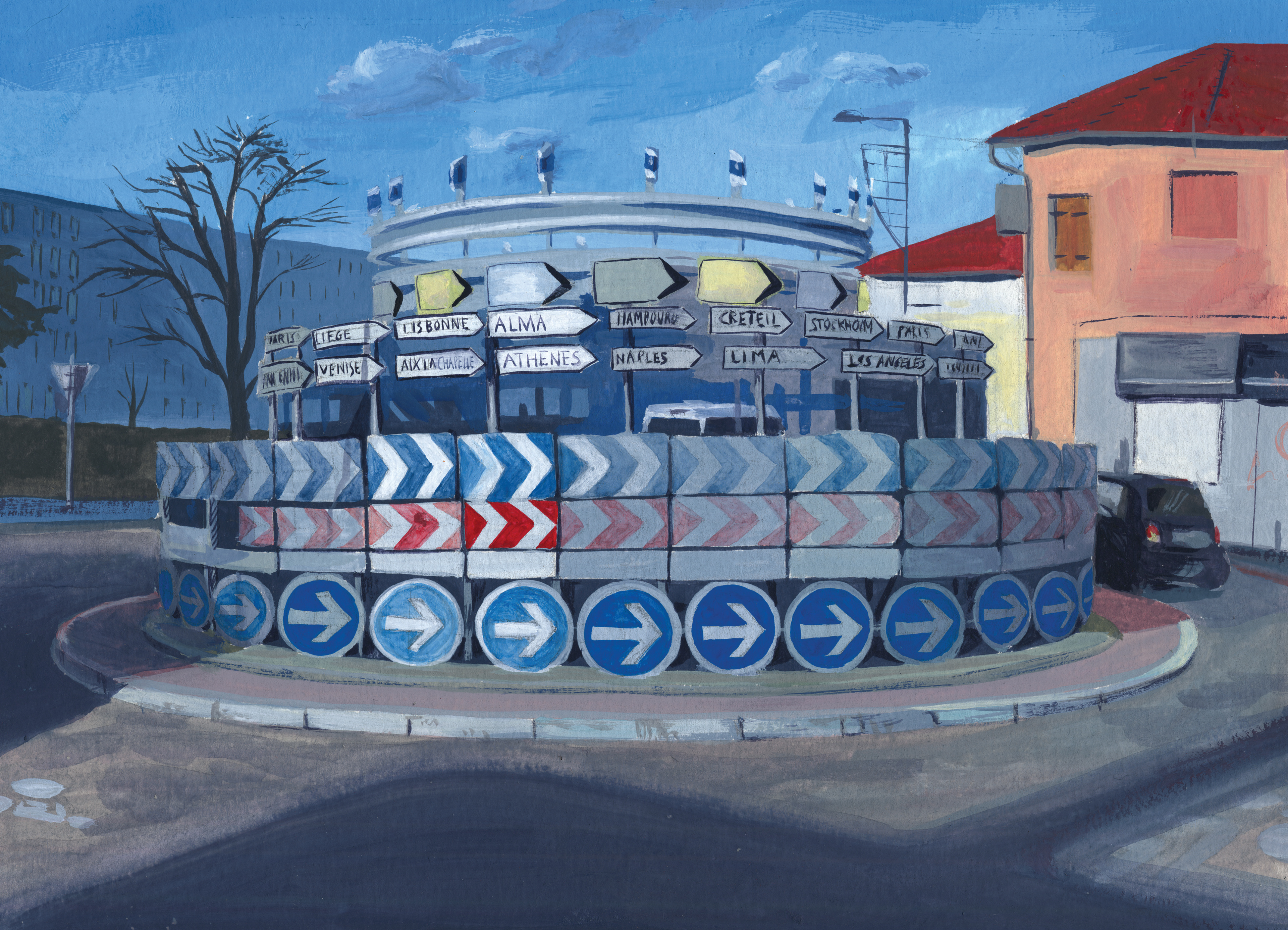  Ronds-points moches, Gouache, peinture, Fanny Denisse