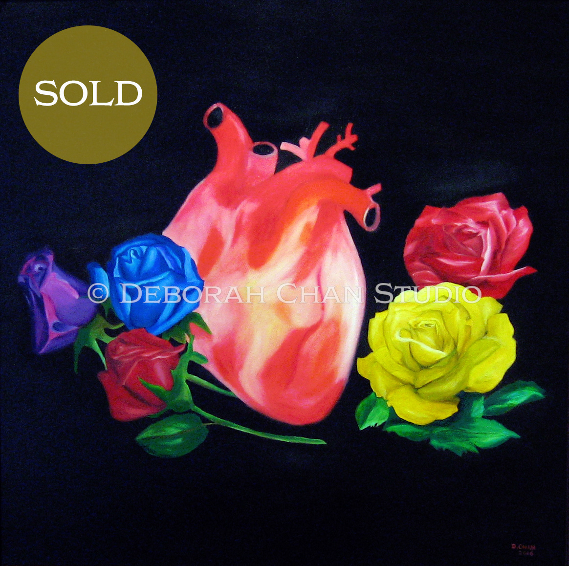 SOLD - Heart & Roses, 2016 Oil on Canvas, 24" x 24"