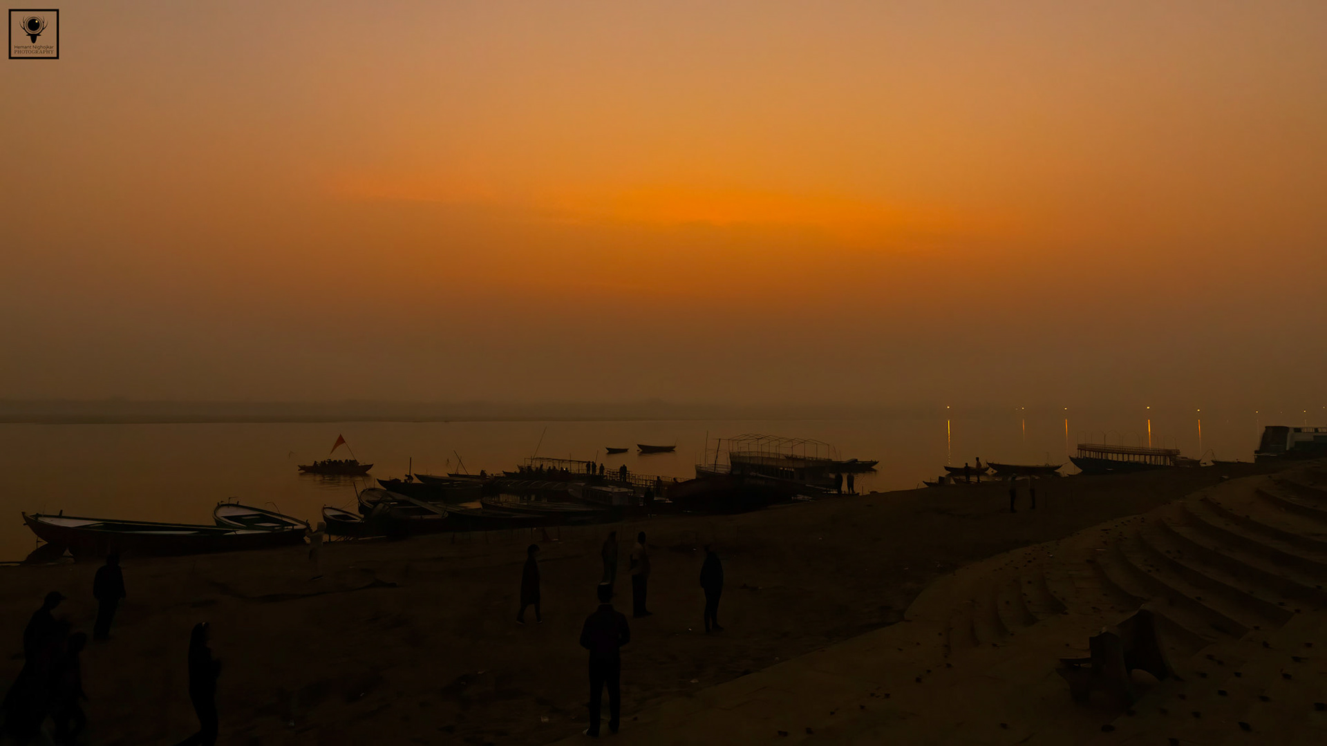 Dashashwamedh Ghat in Varanasi at dawn.