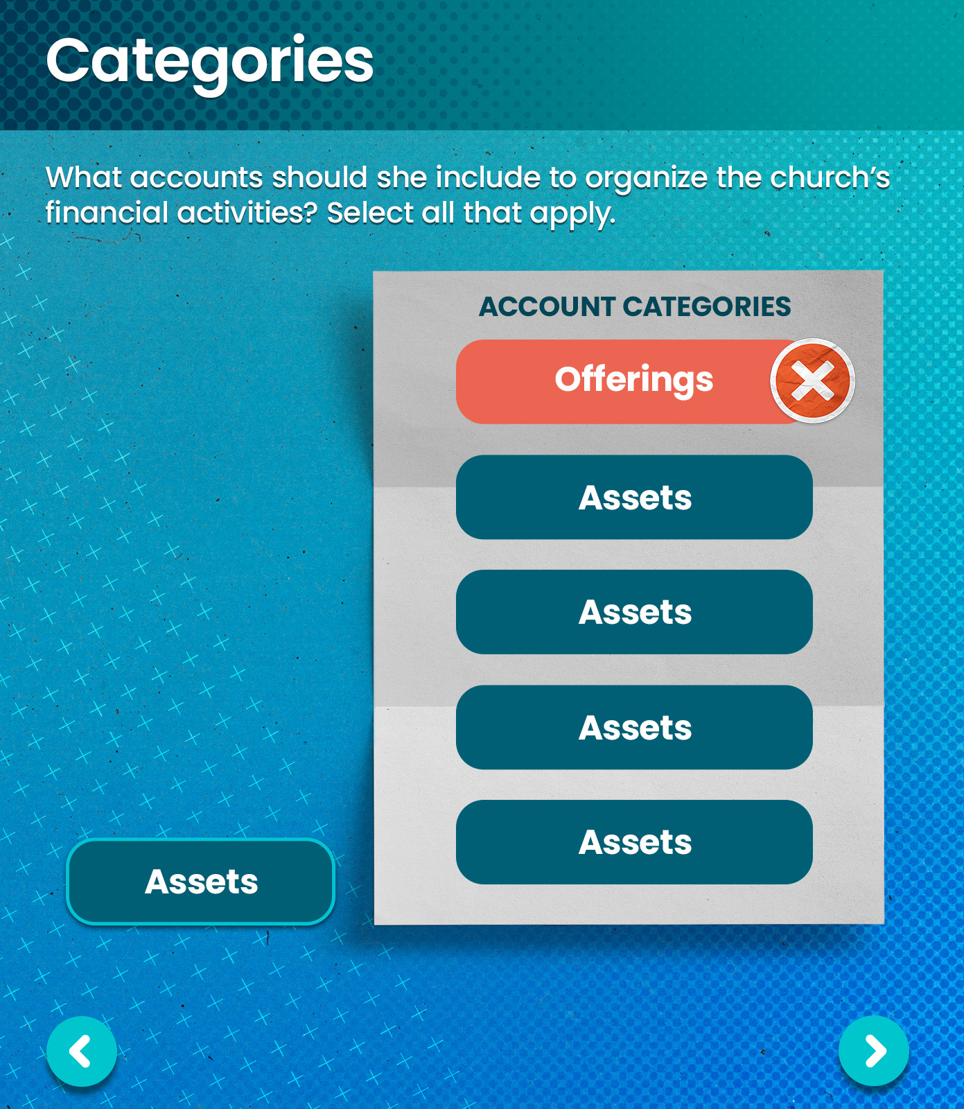 Interactive Exercise - Incorrect Attempt This design shows the feedback state when a learner makes an incorrect selection. A soft overlay and clear message guide users to try again without discouragement, keeping the learning experience supportive and low-pressure.