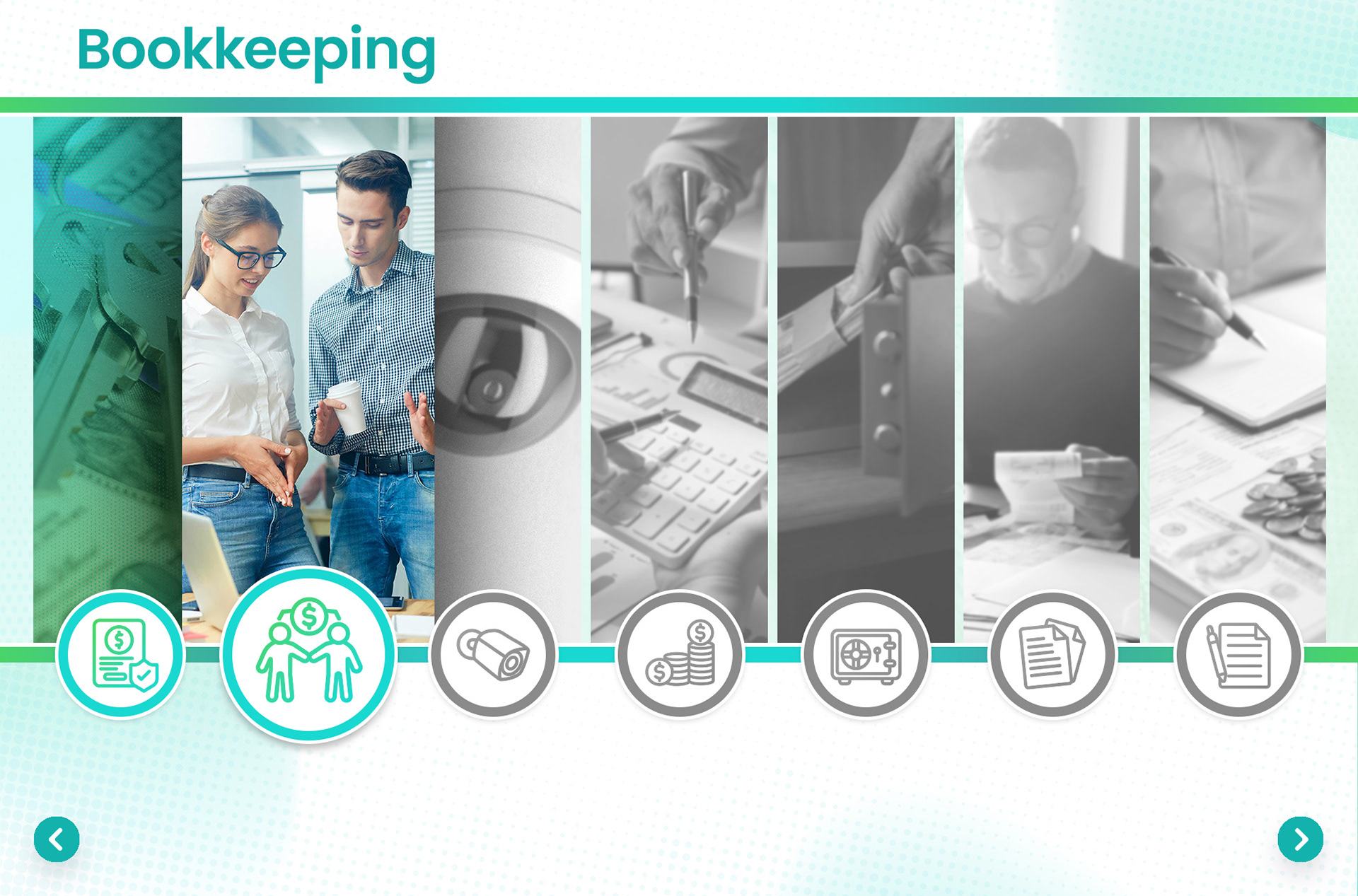 This updated course navigation design builds on an original mid-fidelity layout created by the developer, which I used as the foundation for the final visual design. The interface visually indicates learner progress by highlighting completed sections while graying out upcoming content. Color, contrast, and icon states are used to guide users through the bookkeeping module in a clear, intuitive way, reinforcing completion as learners move through the course.