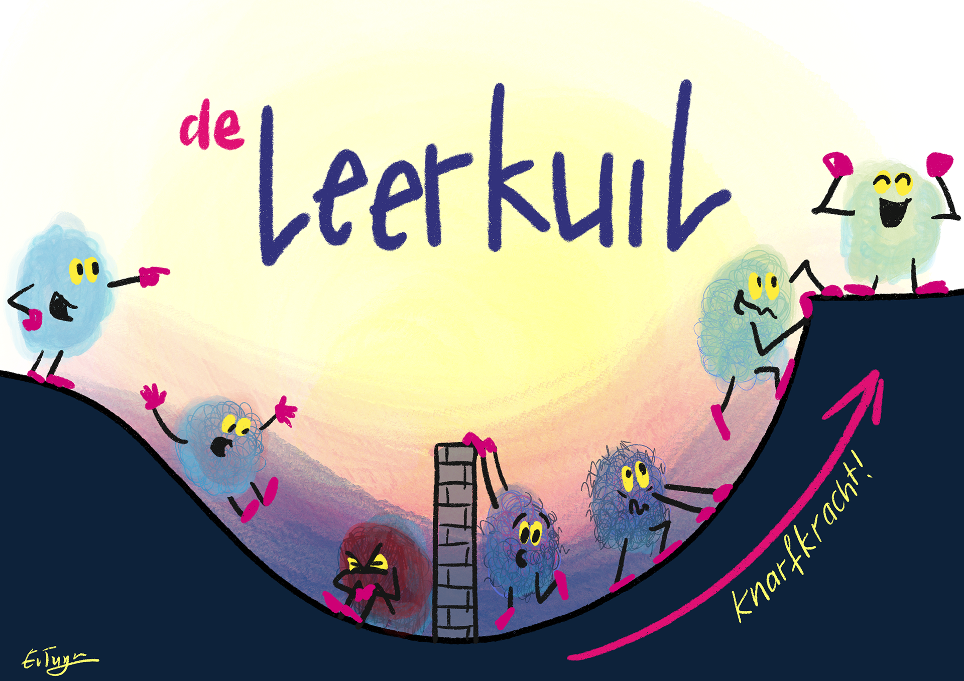 Leerkuil schets voor 'Zo de Knetter!' van Erik van Tuijn en Annemieke Missler. Copyright afbeelding: Erik van Tuijn 2026, AI Use prohibited