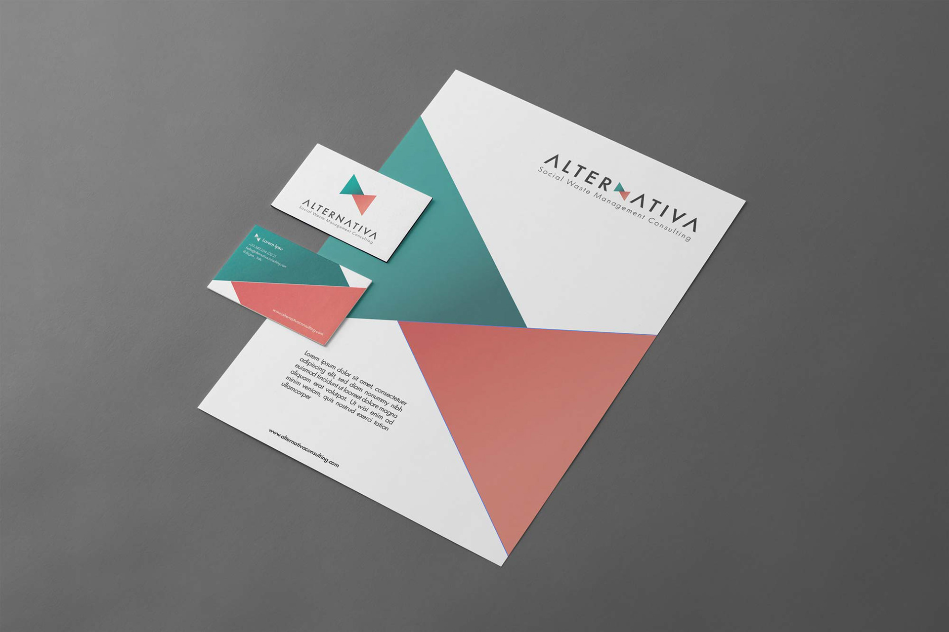 Materiali di comunicazione e visual design realizzati per Alternativa, progetto di consulenza sulla gestione dei rifiuti e sostenibilità sociale.