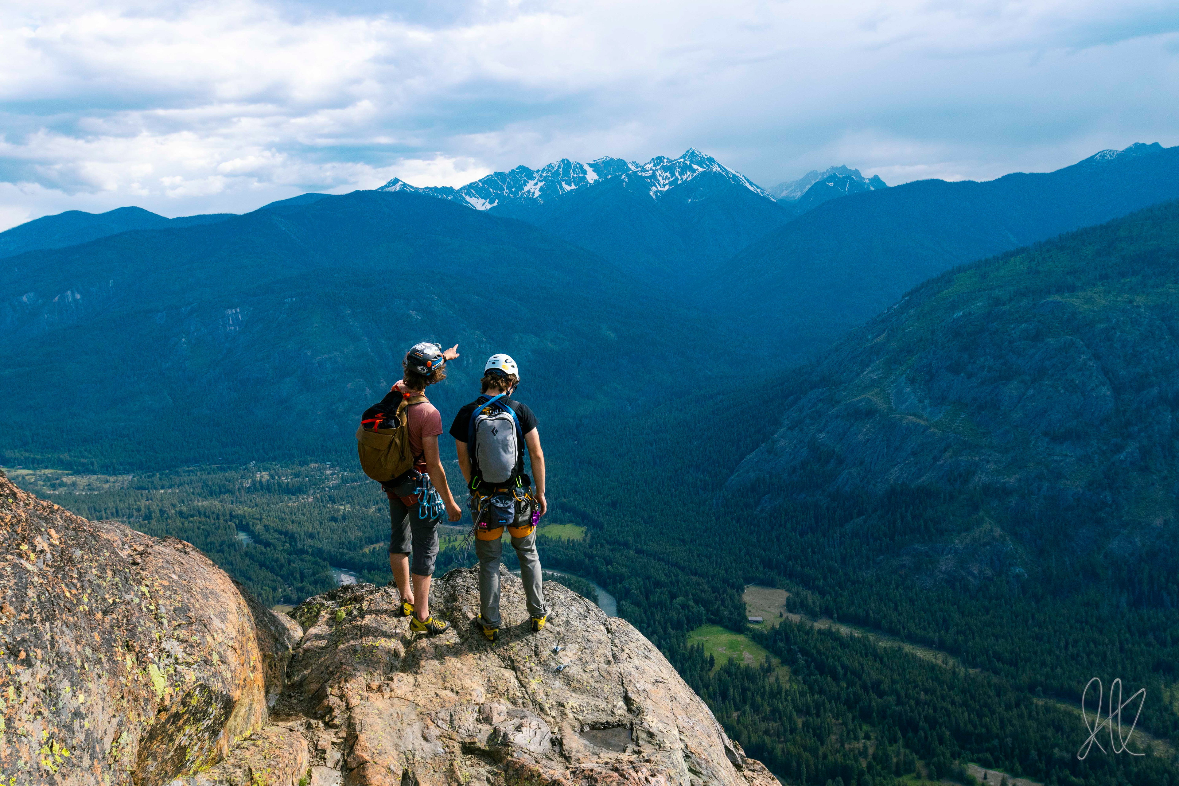 Ian Kolaja (left) and Peter Voller look out at the view from the top of the Goat Wall