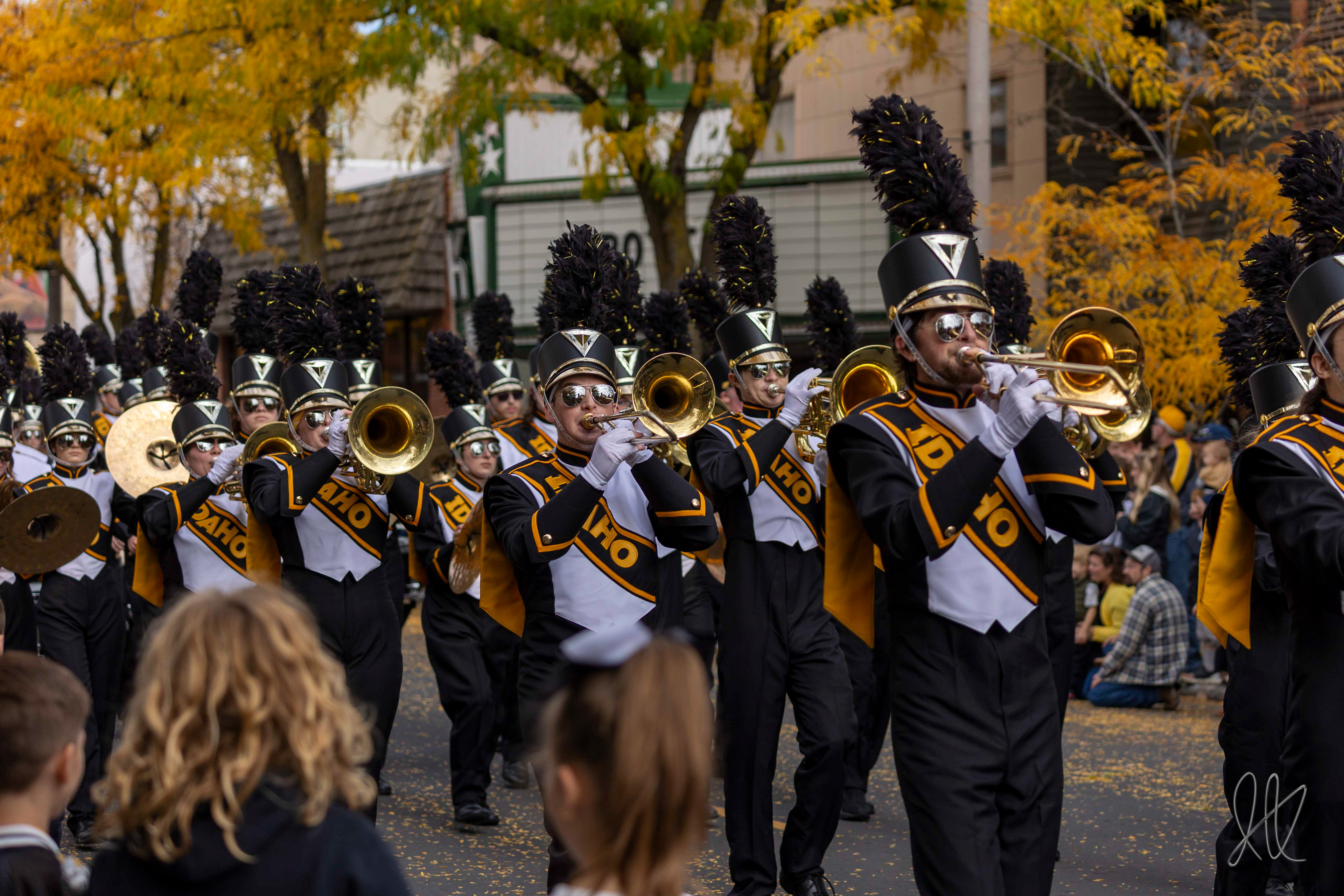The University of Idaho Marching Band march in the homecoming parade