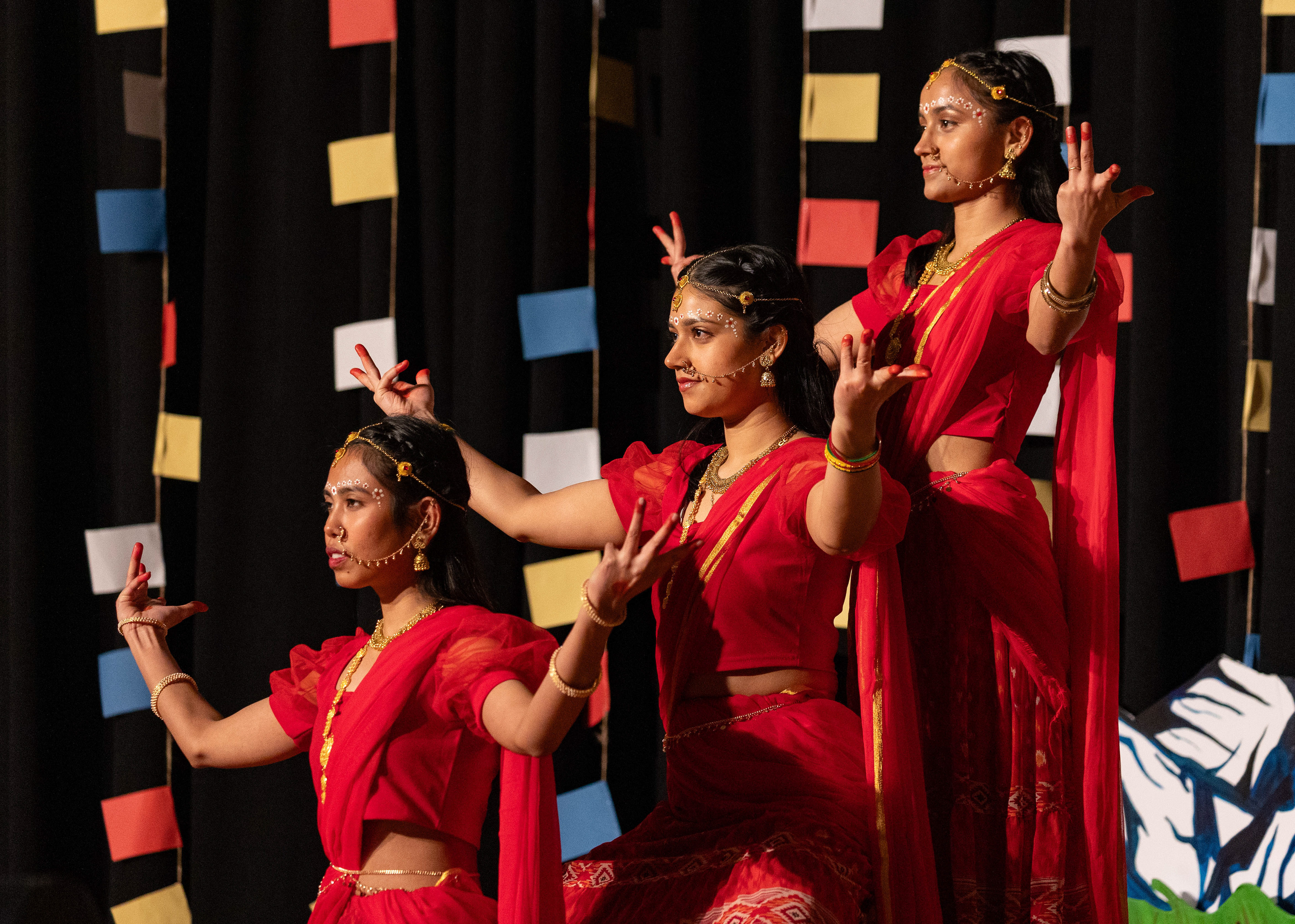Three students perform a Nepali cultural performance at the Taste of Nepal event on Feb. 4, 2024. (Argonaut/John Keegan)