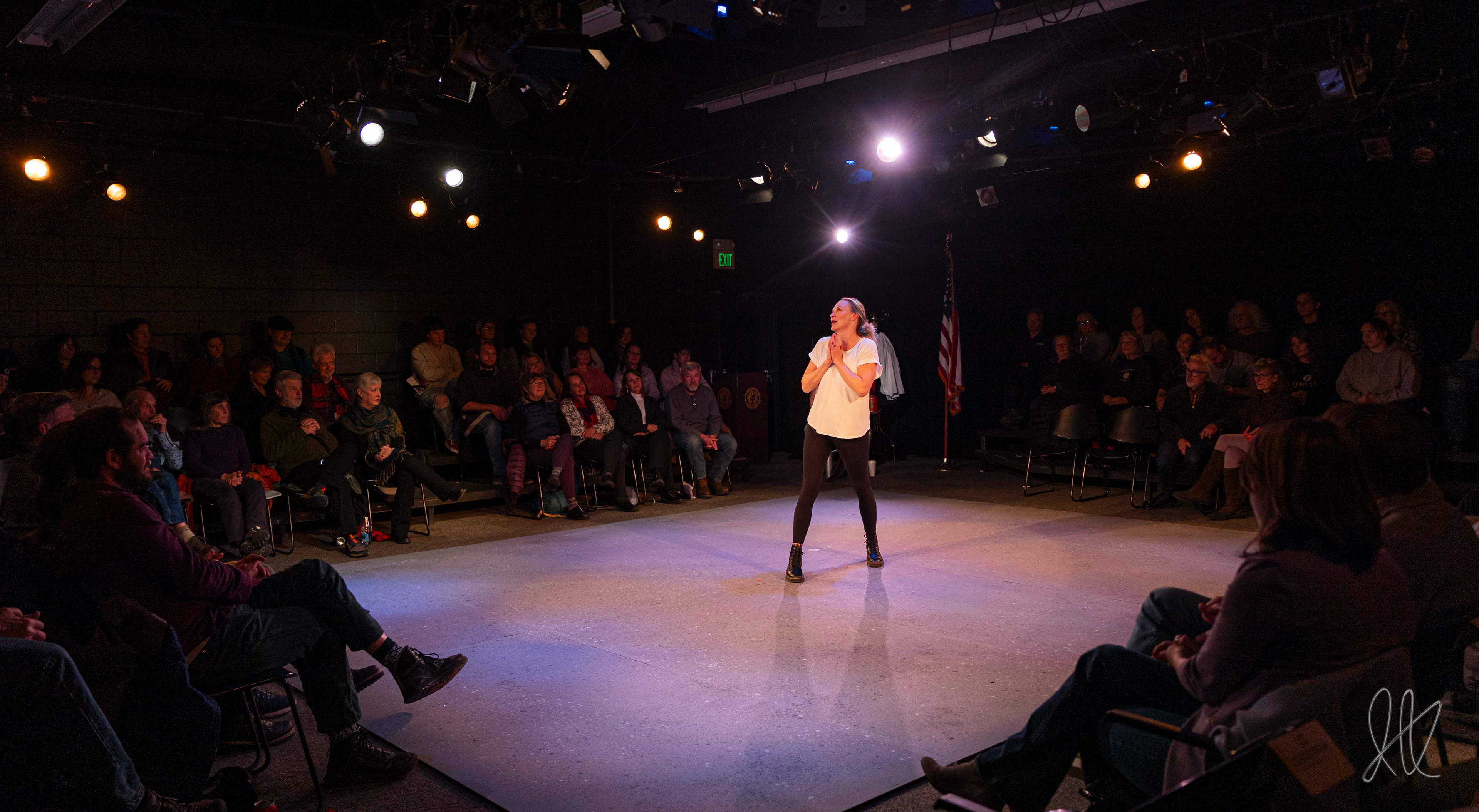 Kelly Quinnett begins speaking as herself near the end of "What the Constitution Means to Me"