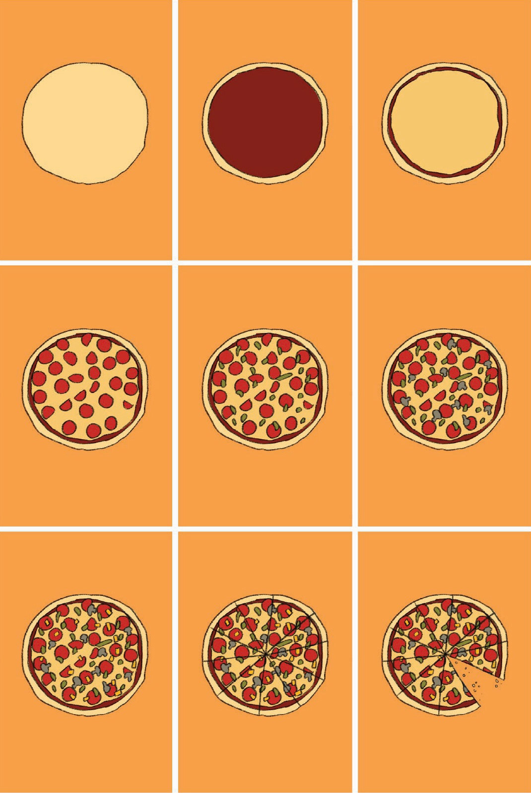"How to make a pizza" step by step created with Procreate