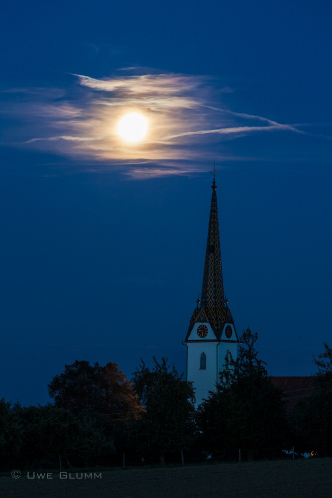 Full moon after partial lunar eclipse. Pfrungen, Germany. August 2017.