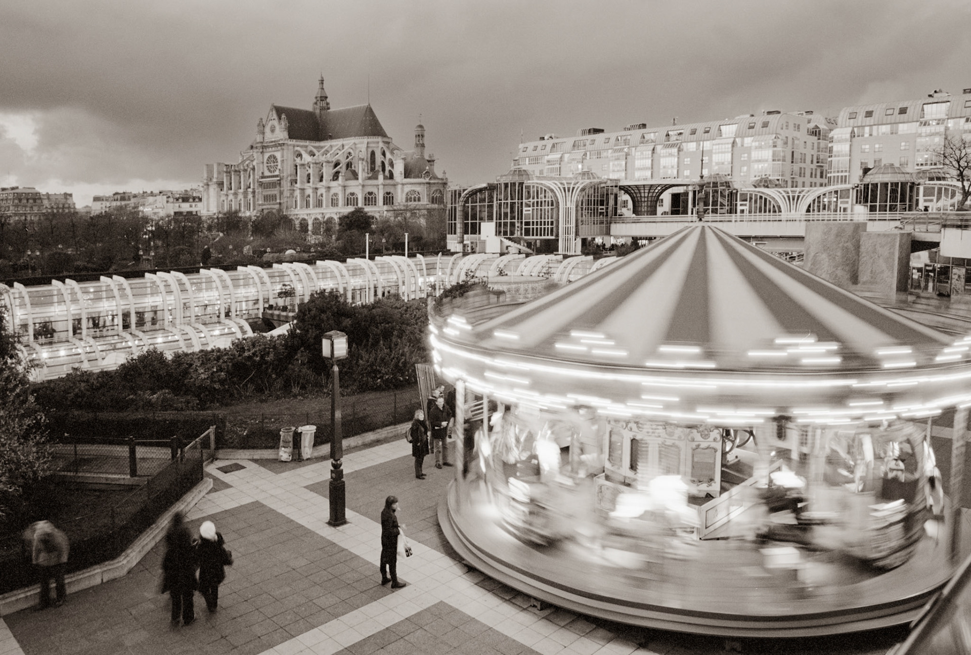Mary-go-round and Saint-Eustache in Paris