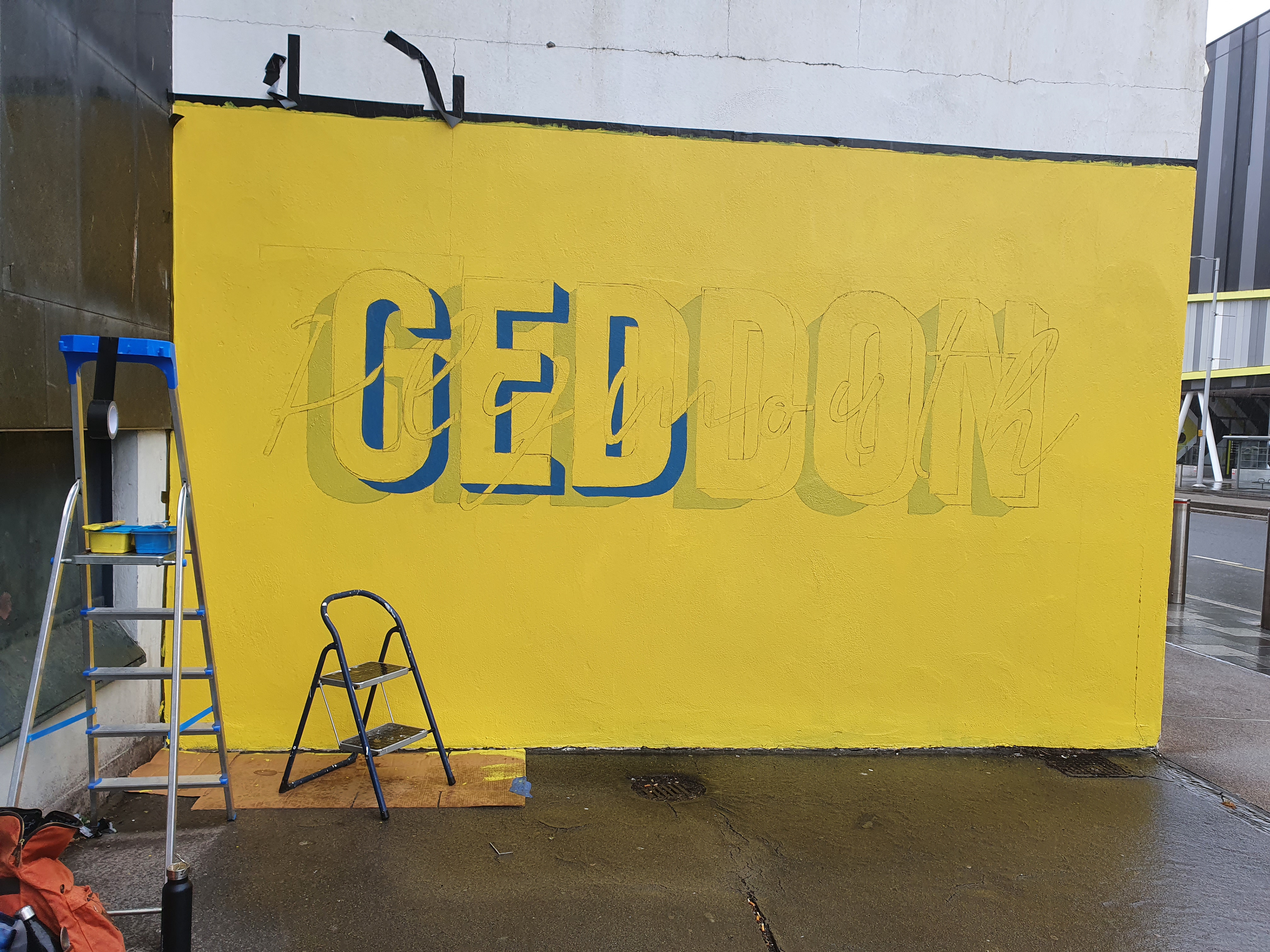 The Geddon Plymouth Mural in process of being painted 