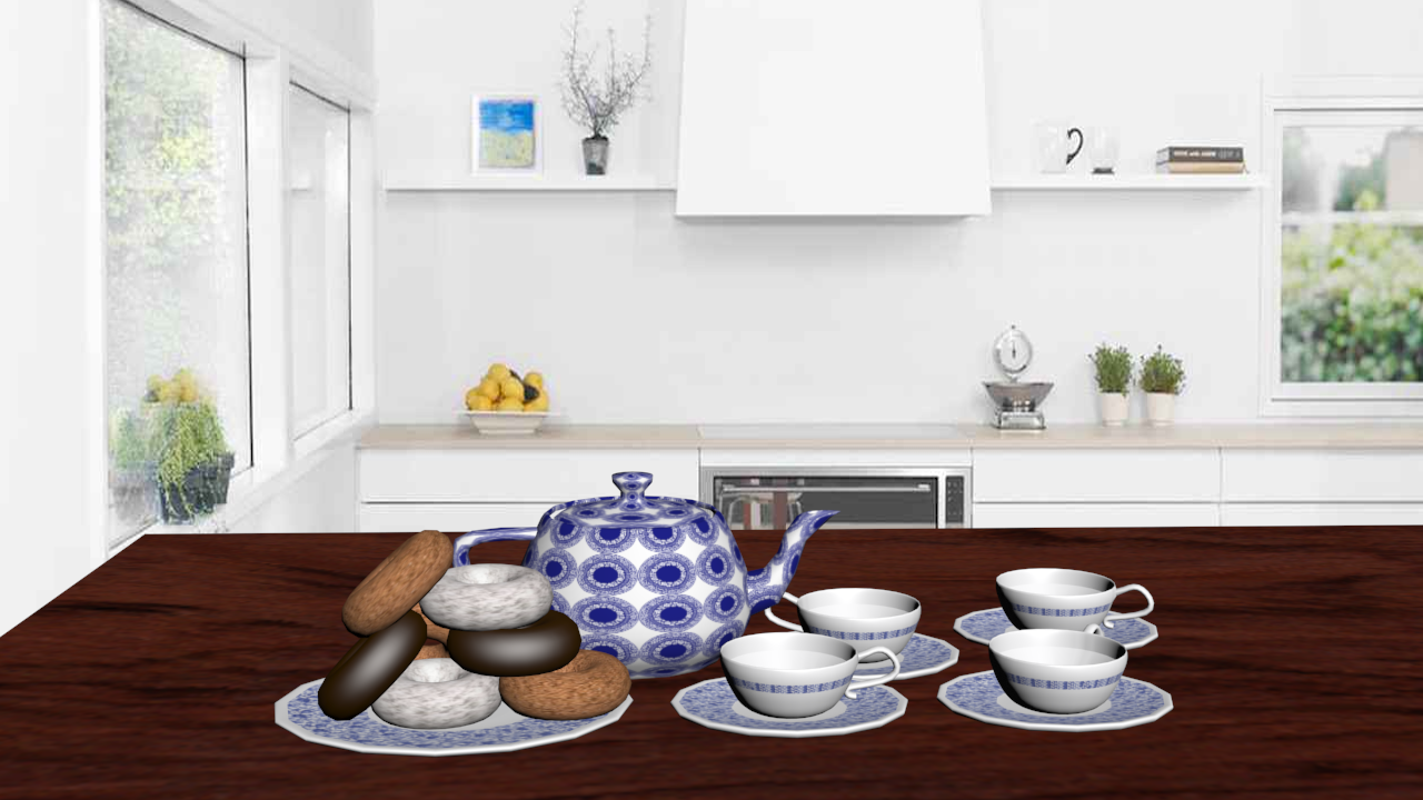 Tea and Donuts on Table 3Ds Max