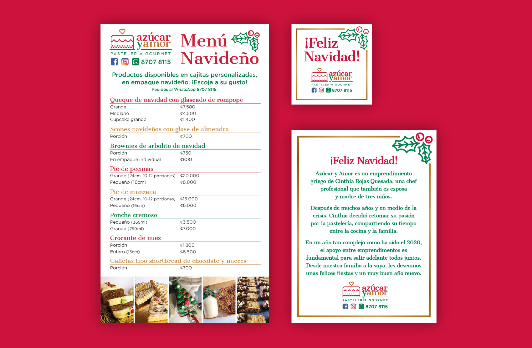 Christmas Menu, sticker and card designs for Azucar y Amor