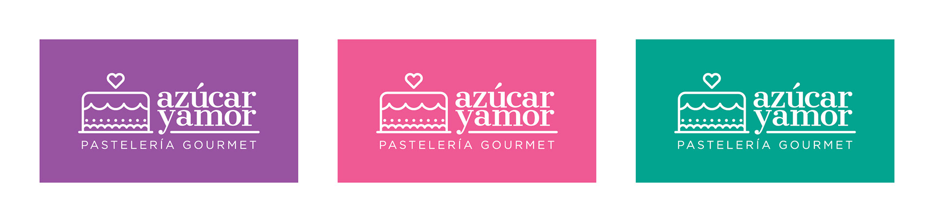 Azucar y Amor Logo, white outline on brand colors background
