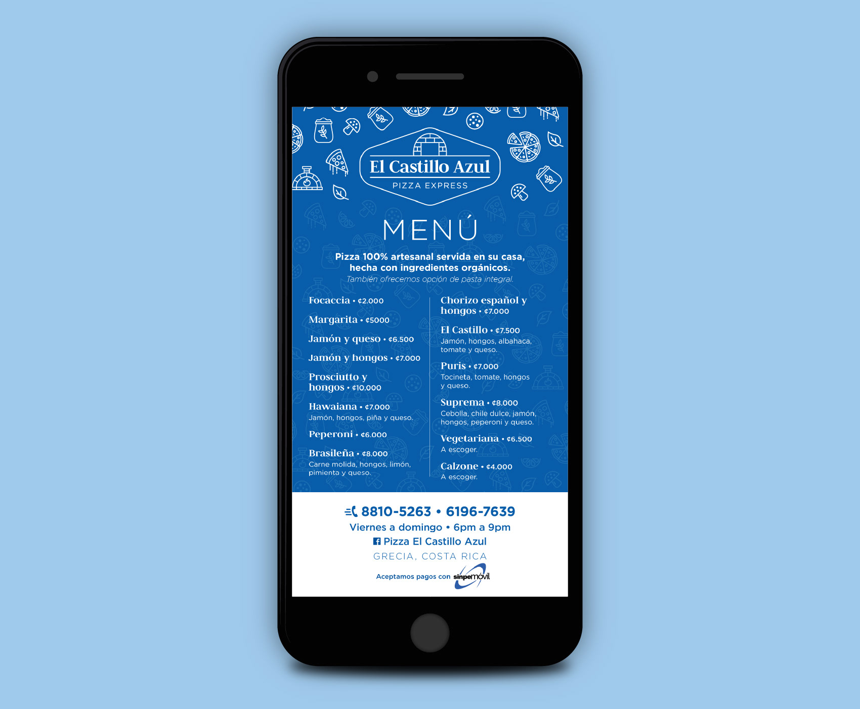 Menu Design for El Castillo Azul Pizza