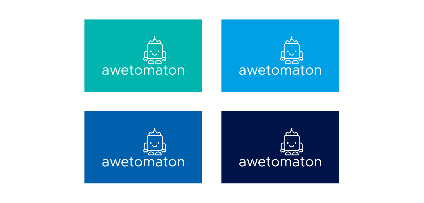 Awetomaton logo design, white outline on four different brand colors as background.