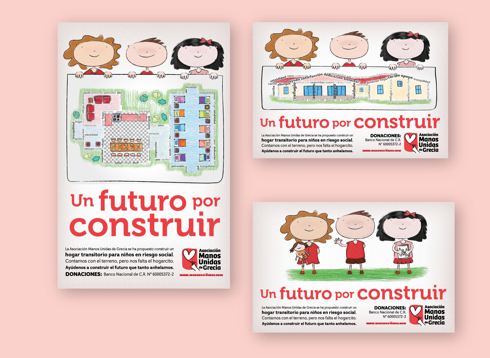 Three versions of the ad design, with the phrase "A future to build".