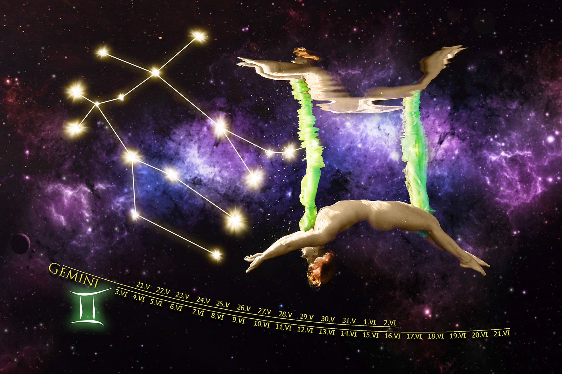 Proměnlivý pohyb šátku a těla vytváří dojem dialogu, lehkosti a neustálé změny. Obraz pracuje s kontrastem a rytmem.