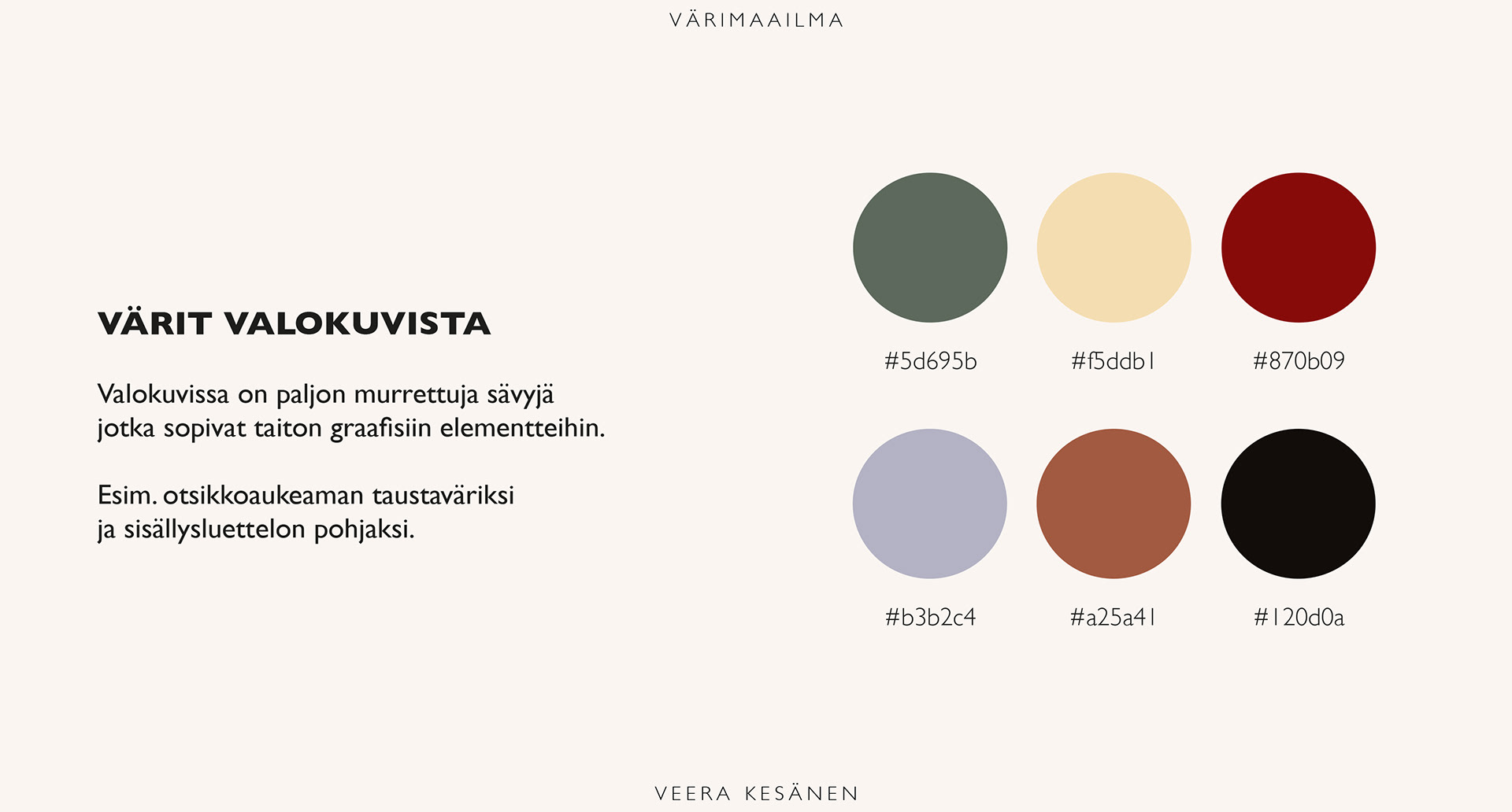 Värejä joita ehkä tulisin käyttämään julkaisussa