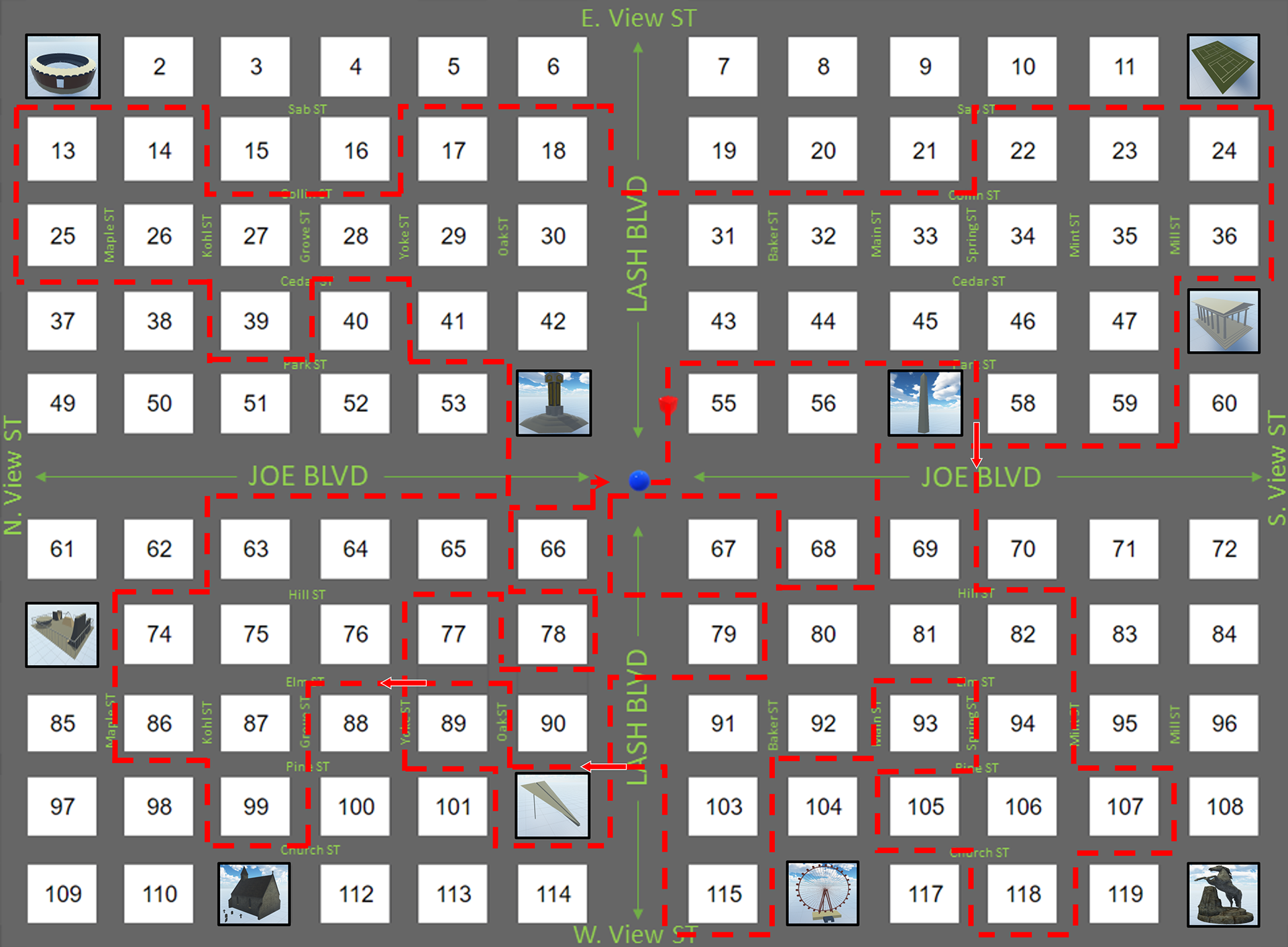 City Layout with Exploration Path