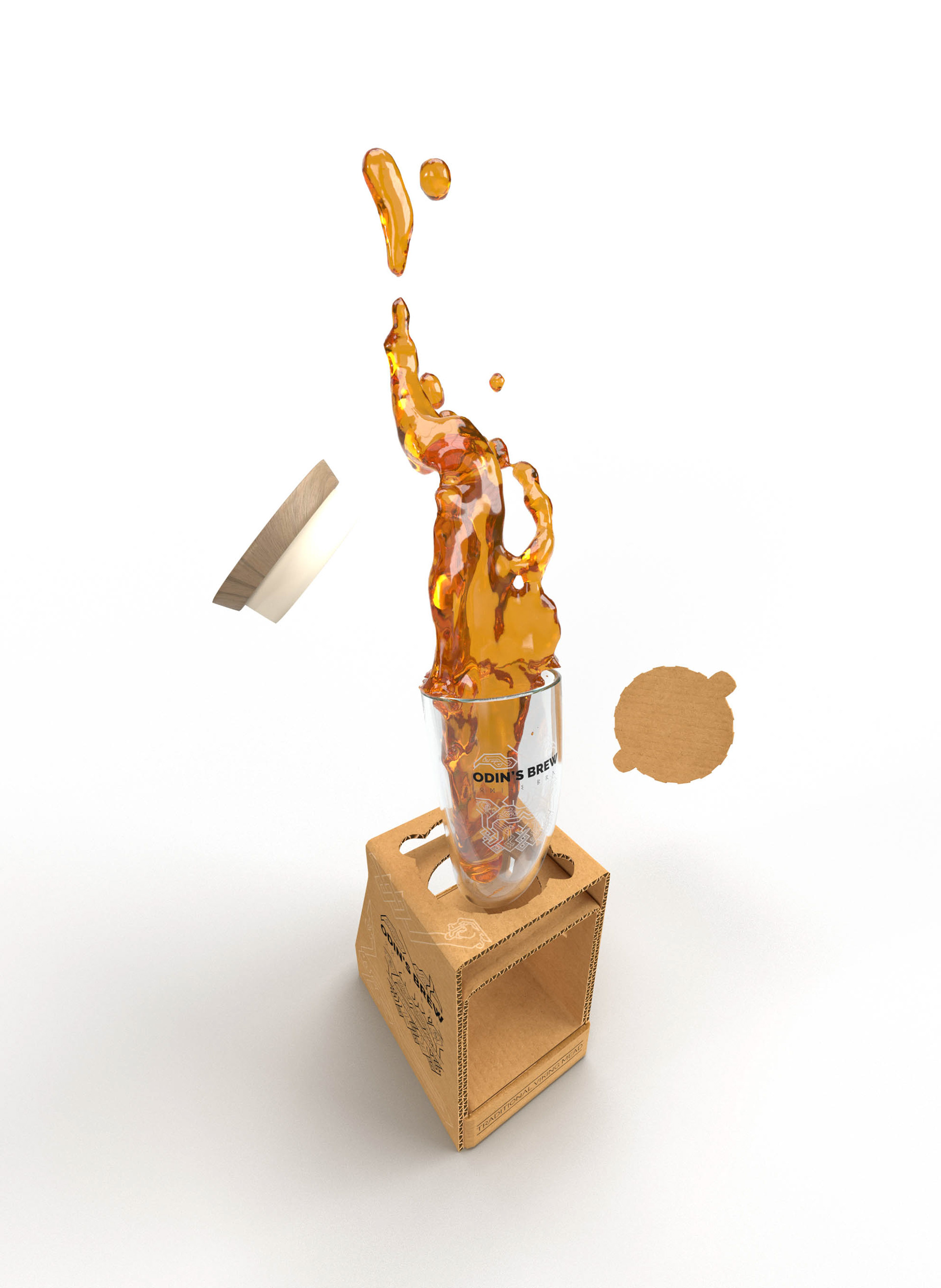 packaging design "exploded view" mockup render, produced with Adobe Dimension