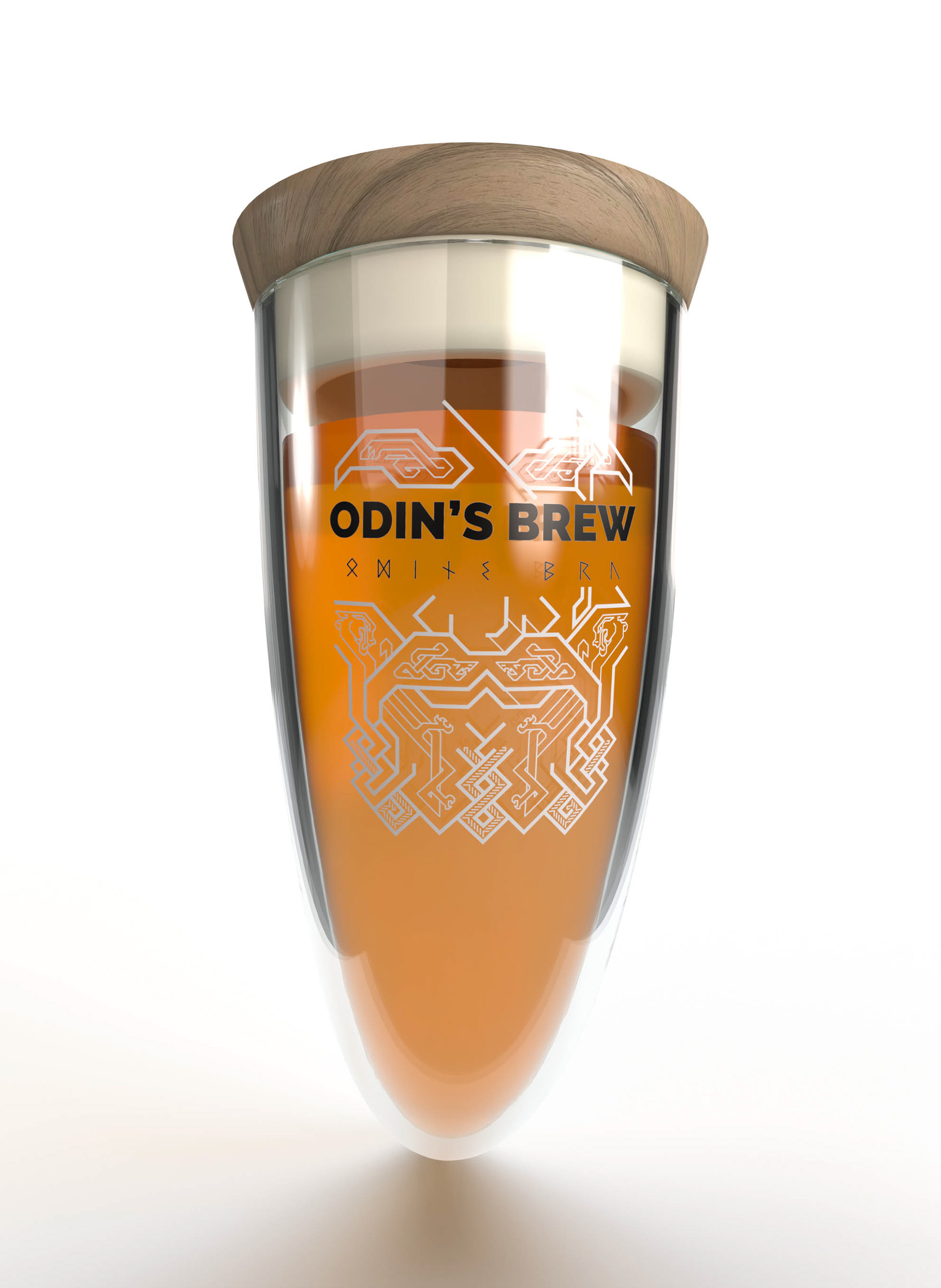 mead horn-inspired bottle front view mockup render, produced with Adobe Dimension