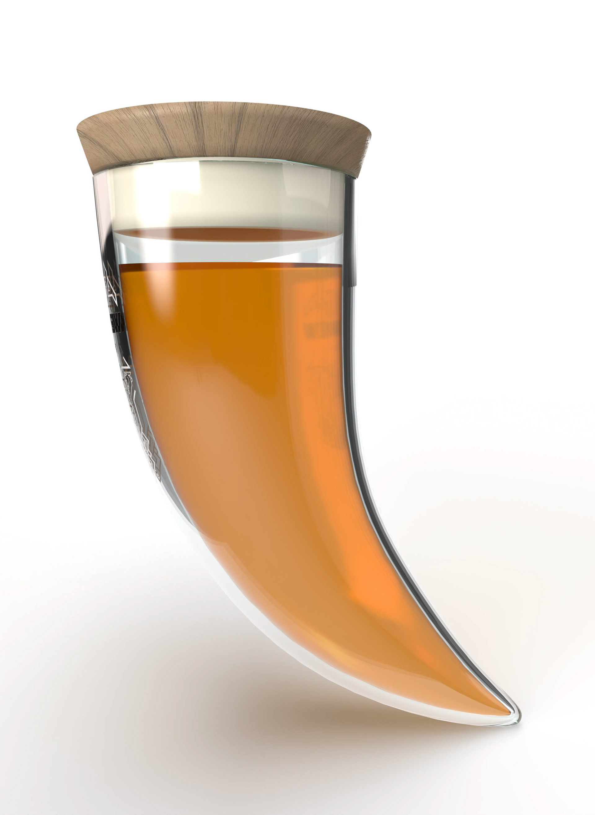 mead horn-inspired bottle side view mockup render, produced with Adobe Dimension