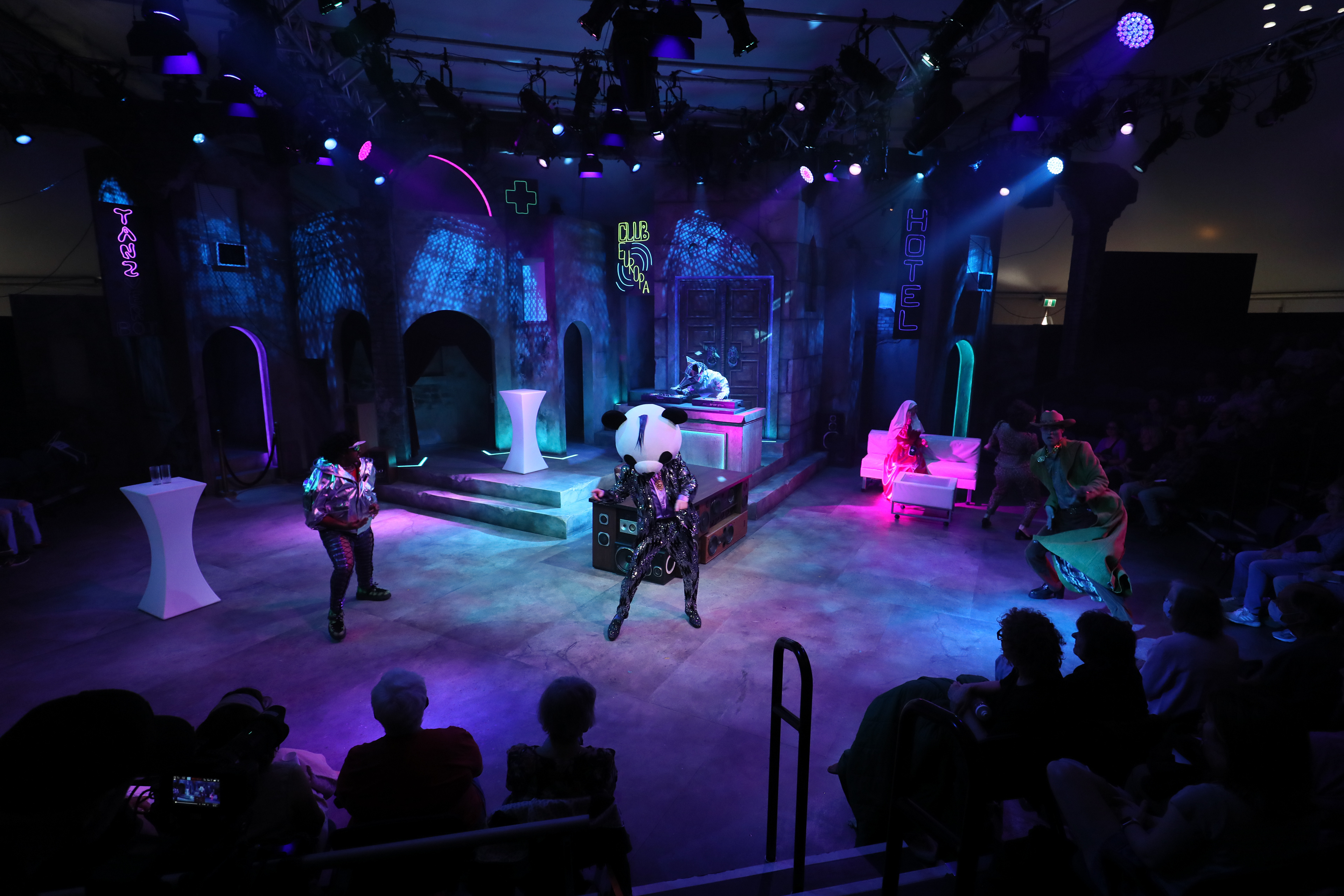 Left to right: Lucio (by Karthik Kadam), Duke (by Scott Bellis), AUX Cable (by Tal Shulman), Nun (by Tess Degenstein), Mistress Overdone (by Meaghan Chenosky), Pompey (by Jeremy Lewis)