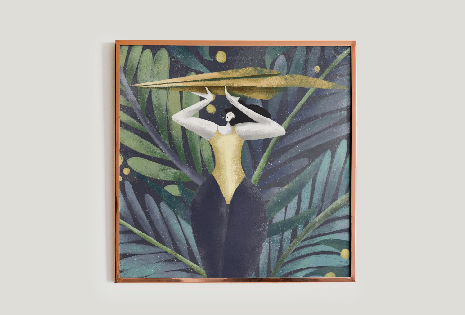 Vibrant botanical illustration by Darka White Krizman, showcasing a woman holding a paper airplane (a metaphor for sending a message) against a lush, green backdrop.