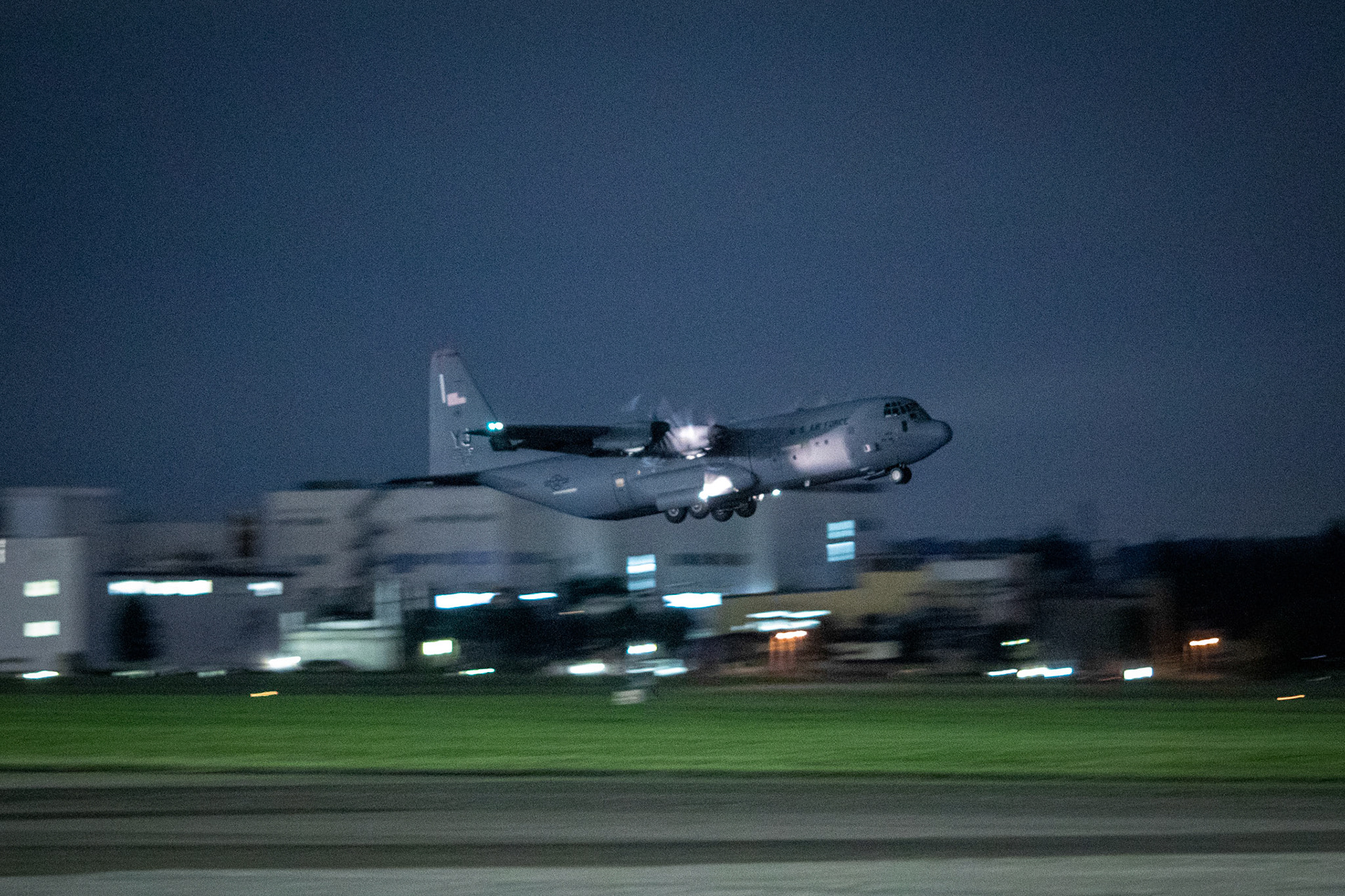 A U.S. Air Force C-130J Super Hercules assigned to the 36th Airlift Squadron takes off during Exercise Gryphon Jet at Yokota Air Base, Japan, June 23, 2020. The Exercise Gryphon Jet is an integration training exercise focused on improving interoperability through the special operations community. (U.S. Air Force photo by Yasuo Osakabe)
