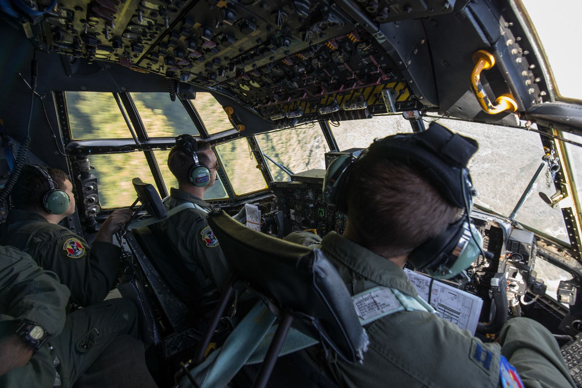 Crew members with the 36th Airlift Squadron conduct low-level flights during a tactical training sortie over Nagano Prefecture, Japan, Oct. 5, 2017. Members focused on mountainous low level flying, staying approximately 500 feet above the ground. (U.S. Air Force photo by Yasuo Osakabe)