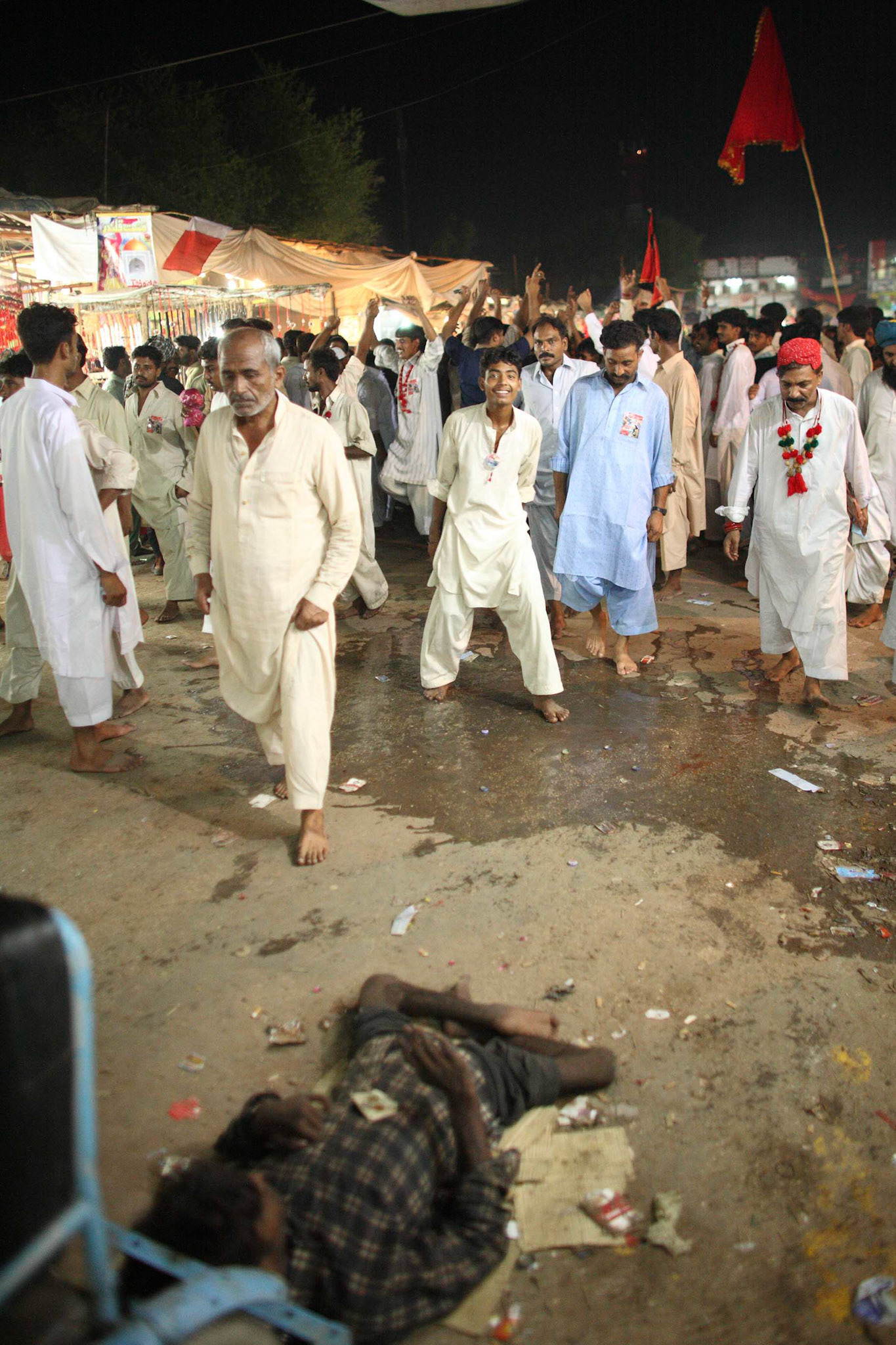 Devotees had been keeping on moving and dancing last day of the festival, except the person burned out. (Travel)