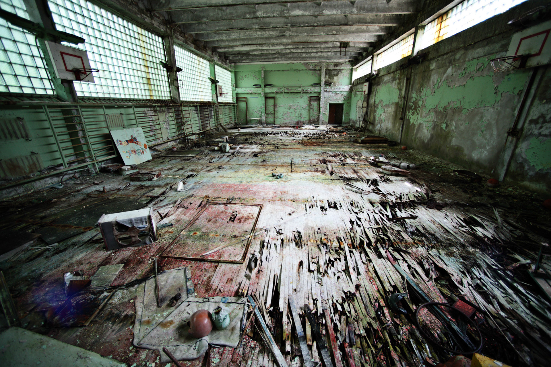 A School gymnasium in the abandoned town, Pripyat.
