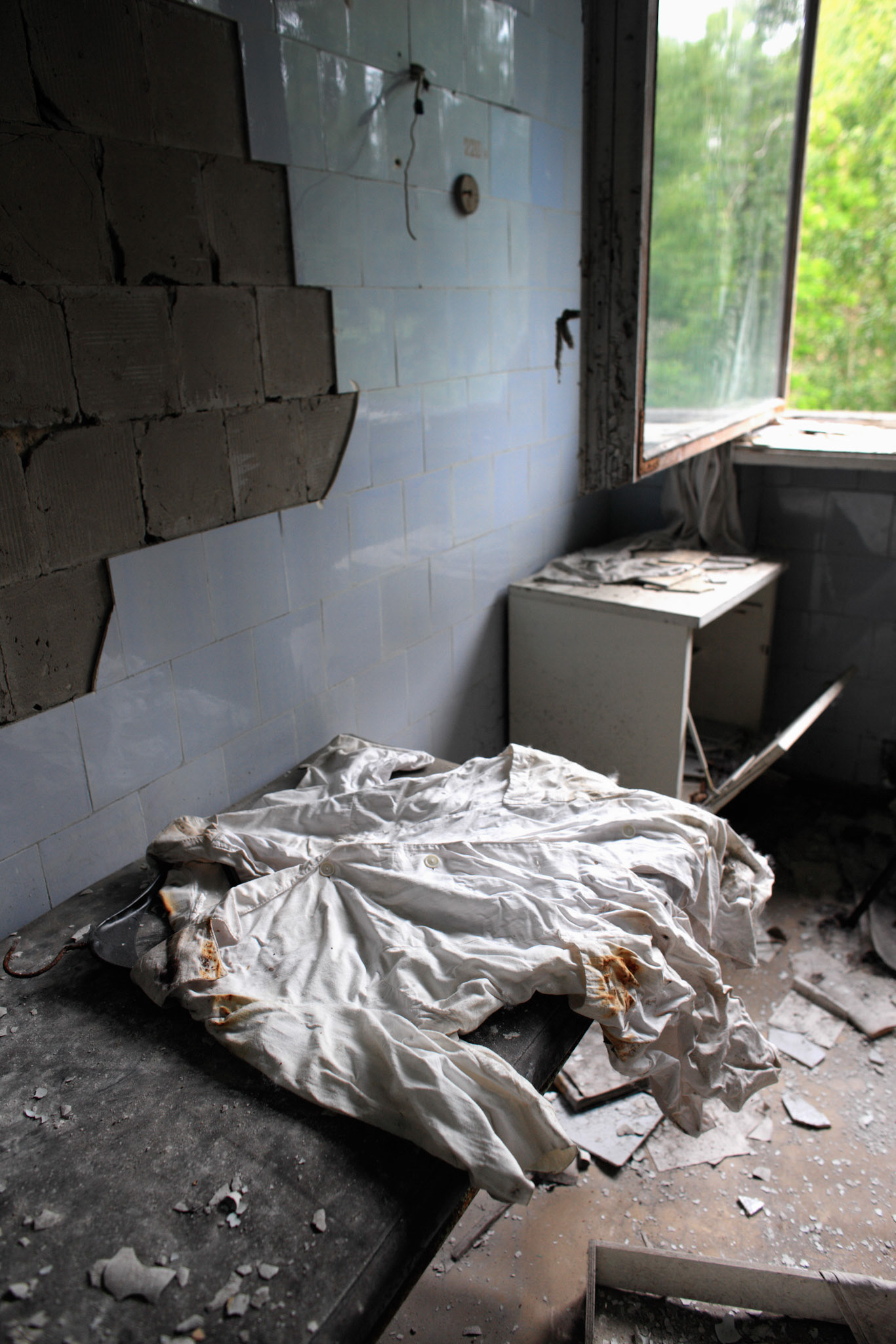 A nursing uniform had left here, Pripyat hospital No. 126. A uniform got wrinkles and left it in a break room with hunger.