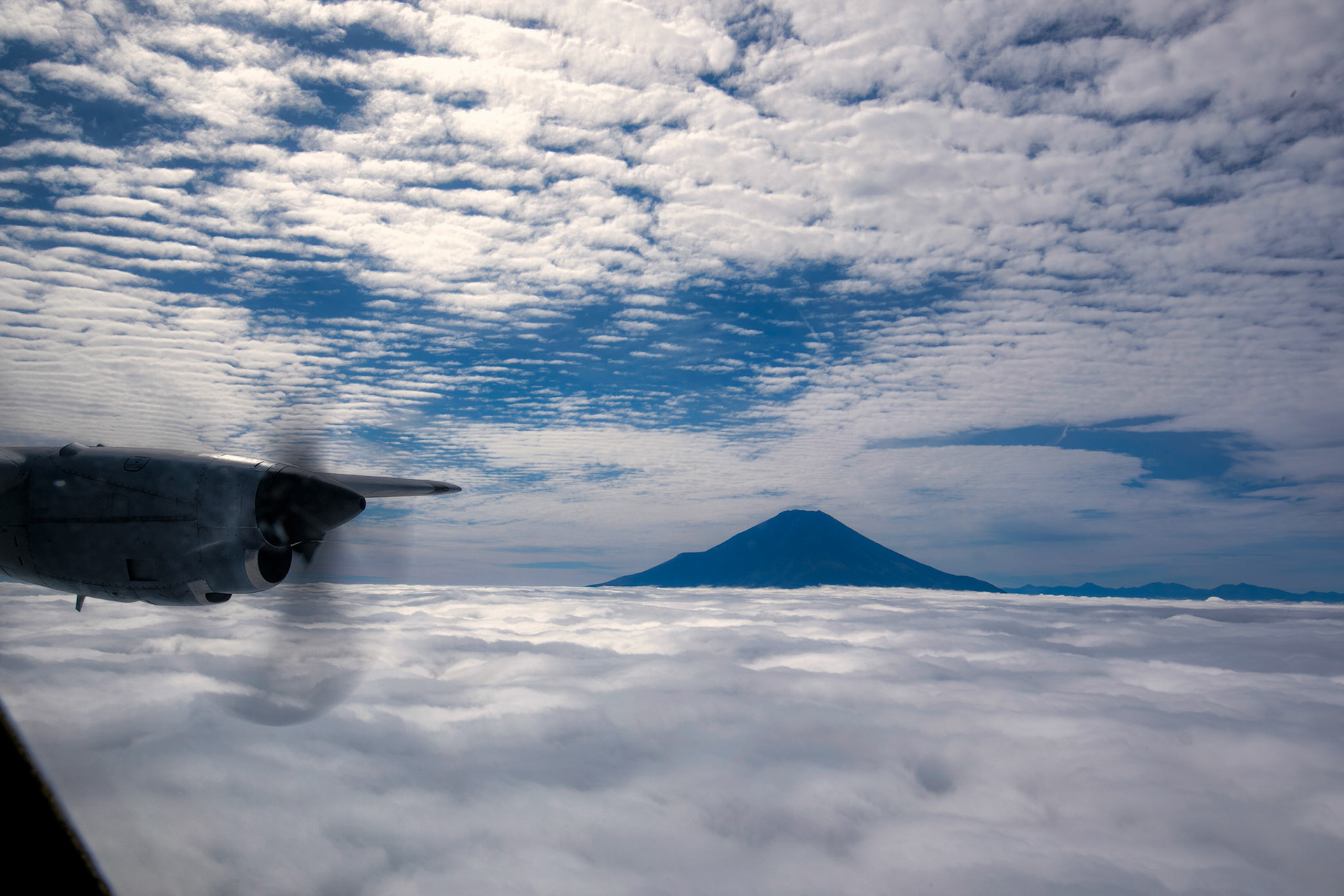 An aerial view from a C-130H Hercules near Mount Fuji, Oct. 5, 2017. (U.S. Air Force photo by Yasuo Osakabe)