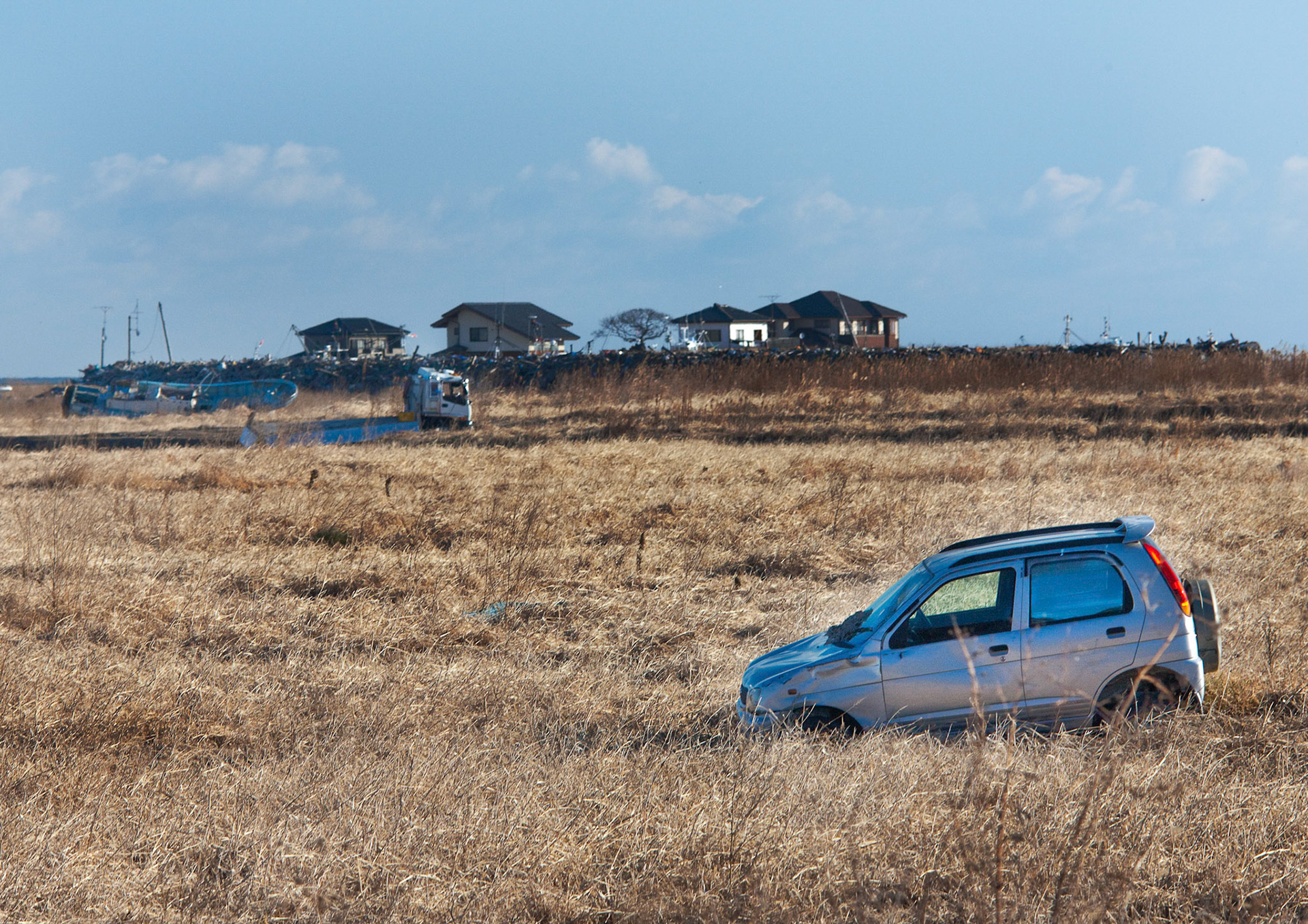 FUKUSHIMA 20KM EXCLUSION ZONE, Japan -- Destoryed houses stil remain same situation as March 11, 2011 inside Fukushima 20km exclusion zone. The Japanese government officially announced that the evacuation zone would be extended from the 20 km "circular" zone to an irregular zone extending northwest of the Fukushima on Apr. 22, 2011.