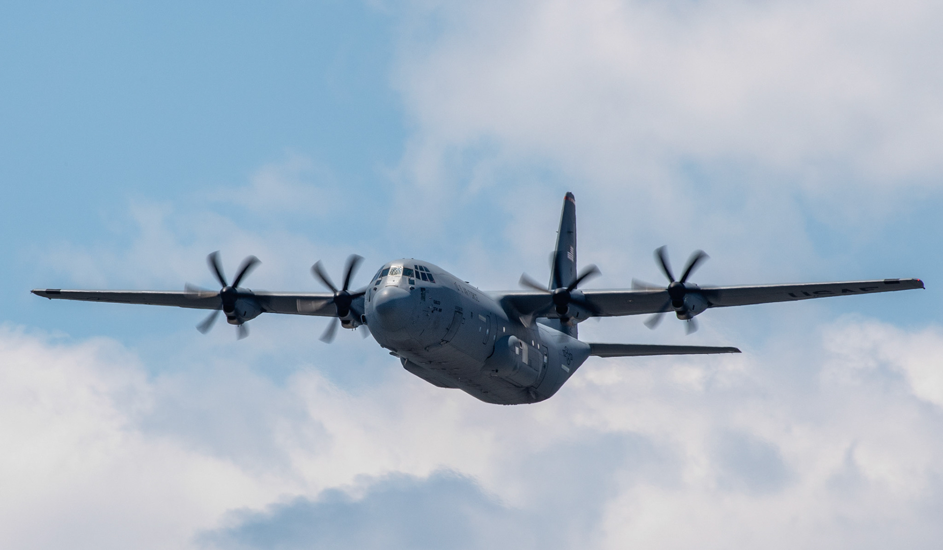 A C-130J Super Hercules assigned to the 36th Airlift Squadron takes off at Yokota Air Base, Japan, after receiving clearance for takeoff from the Air Traffic Control tower, May 29, 2020. ATC airmen are responsible for the safety and control of hundreds of military and civilian aircraft everyday. (U.S. Air Force photo by Yasuo Osakabe)