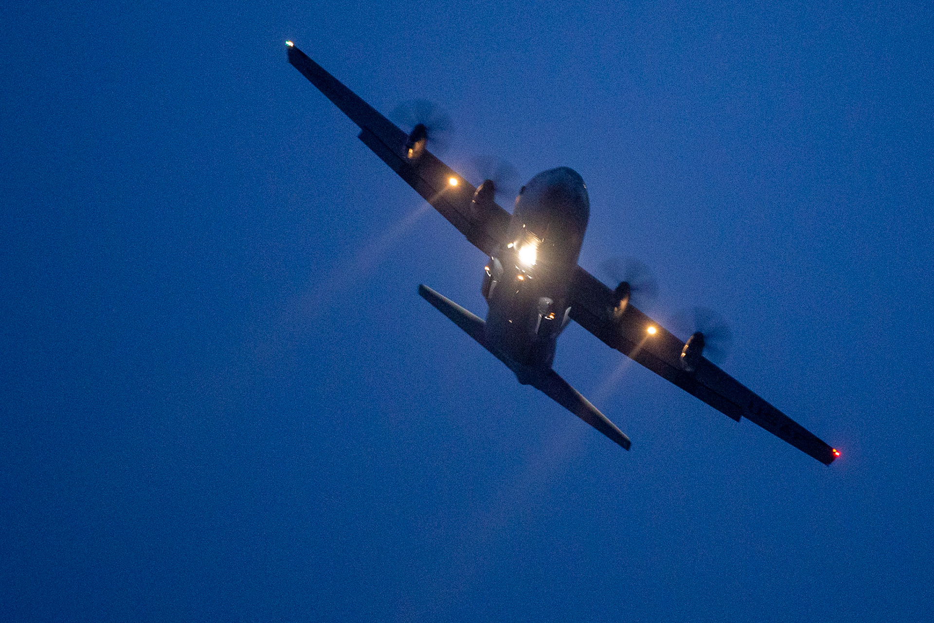 A C-130J Super Hercules approaches the runway at Yokota Air Base, Japan, 4 June, 2020. Yokota's air traffic control team maintains communication with all inbound and outbound aircraft in the area, ensuring a safe flying environment. (U.S. Air Force photo by Yasuo Osakabe)