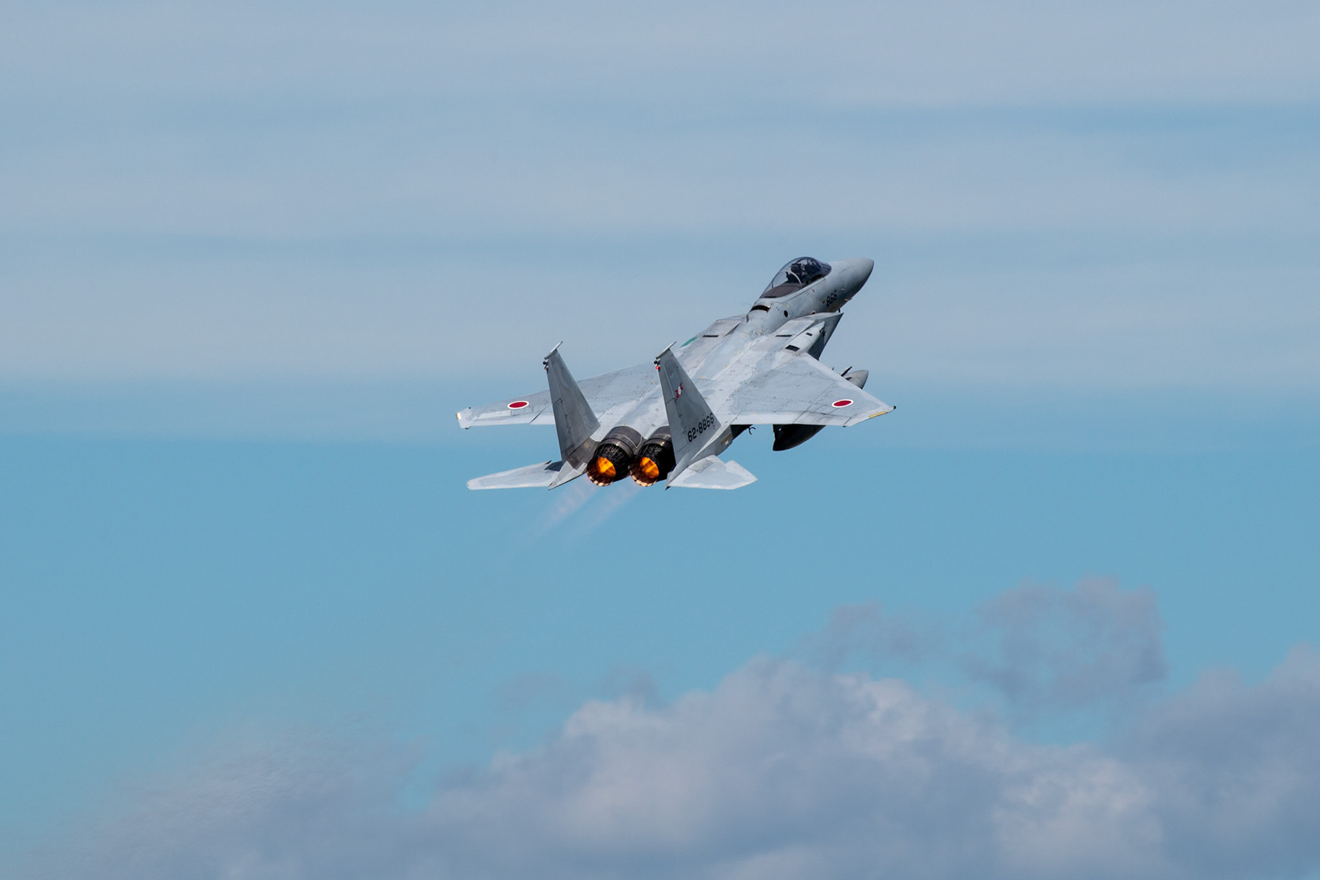 A Japan Air Self-Defense Force F-15J Eagle assigned to the 201st Tactical Fighter Squadron, Chitose Air Base takes off at Yokota Air Base, Japan, Sept. 17, 2018, after participating in the 2018 Japanese-American Friendship Festival. Approximately 145,000 visitors attended the festival and toured forty U.S. and Japanese aircraft static displays. (U.S. Air Force photo by Yasuo Osakabe)