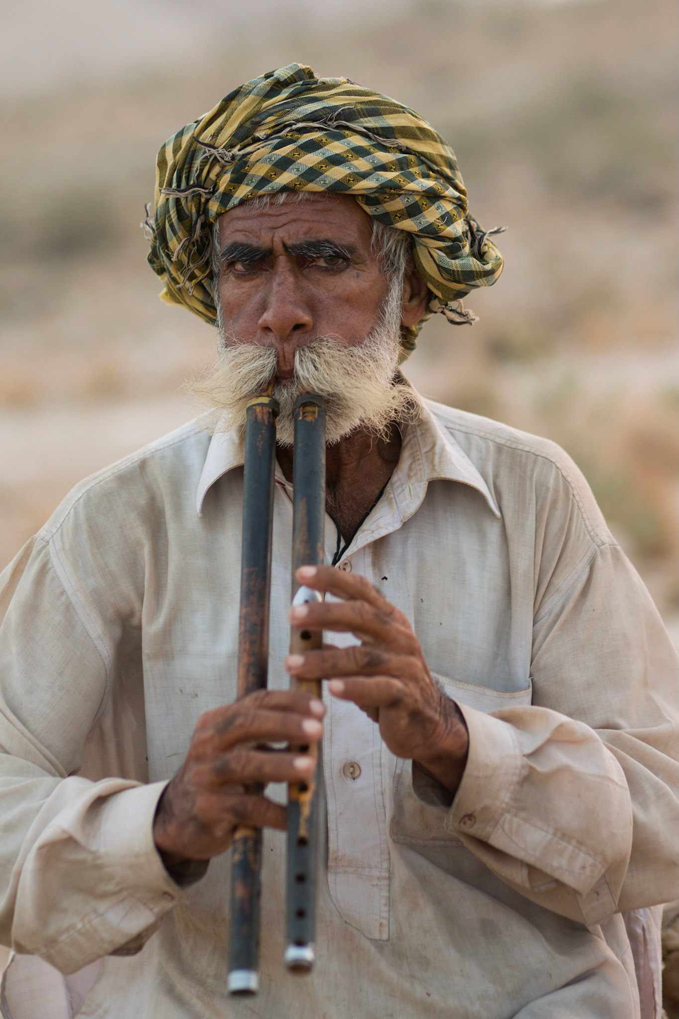 Algoza -A double flute made of bamboo, the algoza works on the same principle as a bagpipe and is a tricky instrument to master. One of the two flutes usually plays a continuous drone while the other plays different notes. The player has to master the art of breathing without letting the sound of the algoza break even for a bit